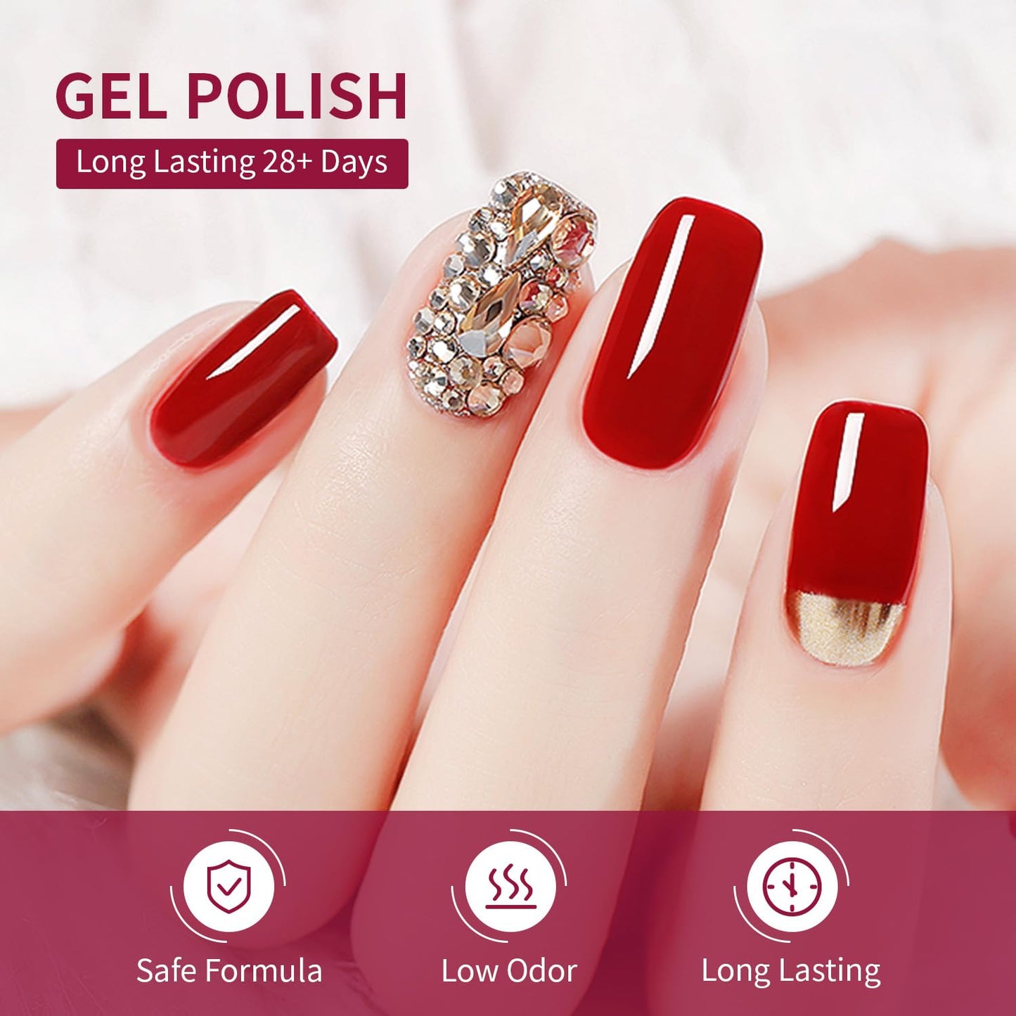 JODSONE 10ml Red Gel Nail Polish Set 6Colors Rose Red Deep All Seasons Neutral Soak off LED Lamp Gel Manicure Set for Nail Art