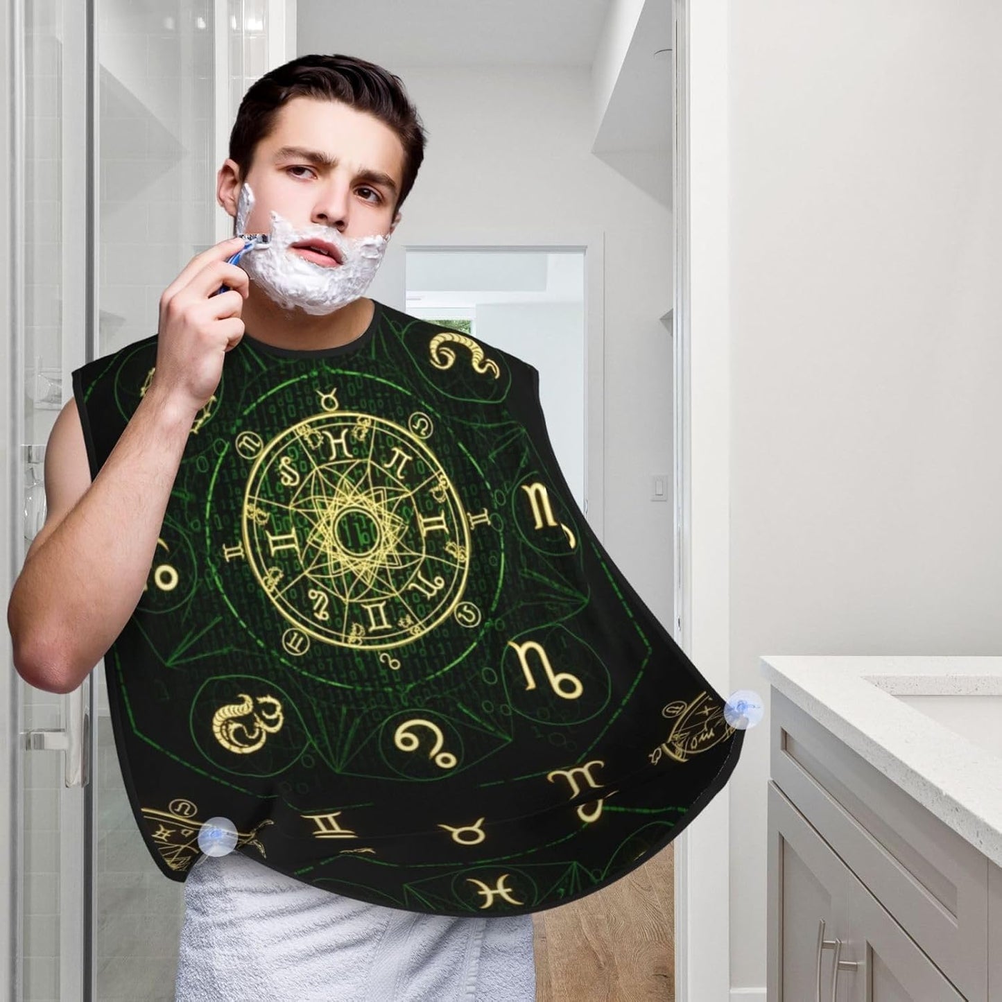 Men's Beard Maintenance Apron, Waterproof & Easy Clean, Sacred Geometric Zodiac Symbol Magic Occult
