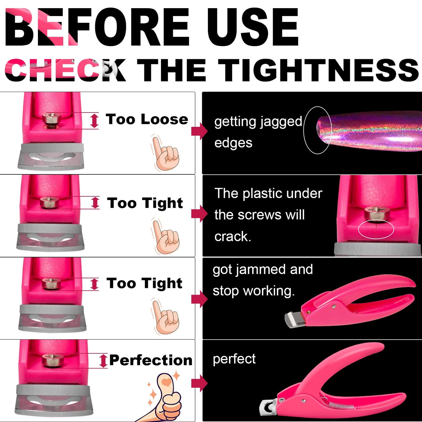 Pink Adjustable Nail Clippers with Magnets Sizers for Acrylic Nails, Artificial Fake Nail False Nail Tip Cutter Trimmer Manicure Pedicure Sharp Blade Clip Tool For Salon Home Art Beauty