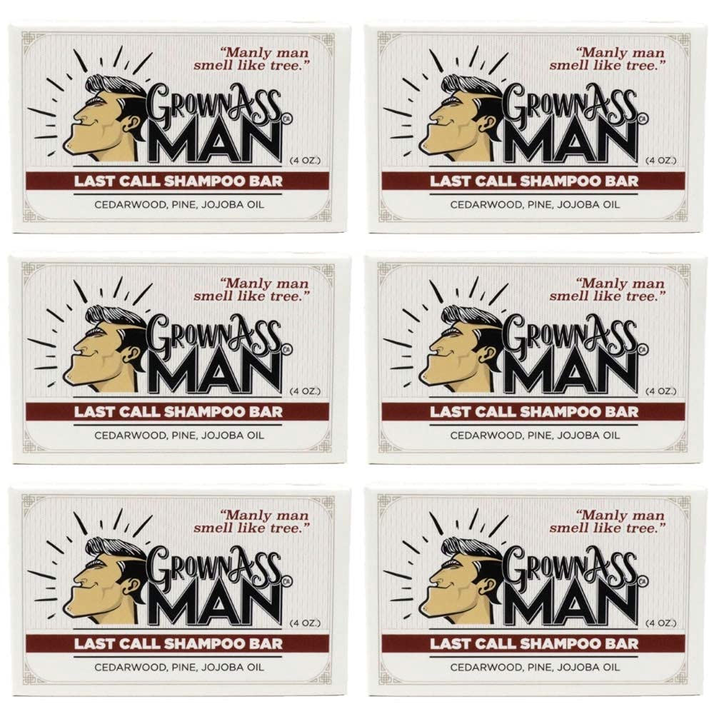 Grown Ass Man Co. - Solid Shampoo Bar Rich Lather 3 in 1: Hair, Beard & Body Wash - Plastic Free & Eco-Friendly, Natural & Organic Clean for All Hair Types, 4oz Bar (Last Call, 6-Pack)