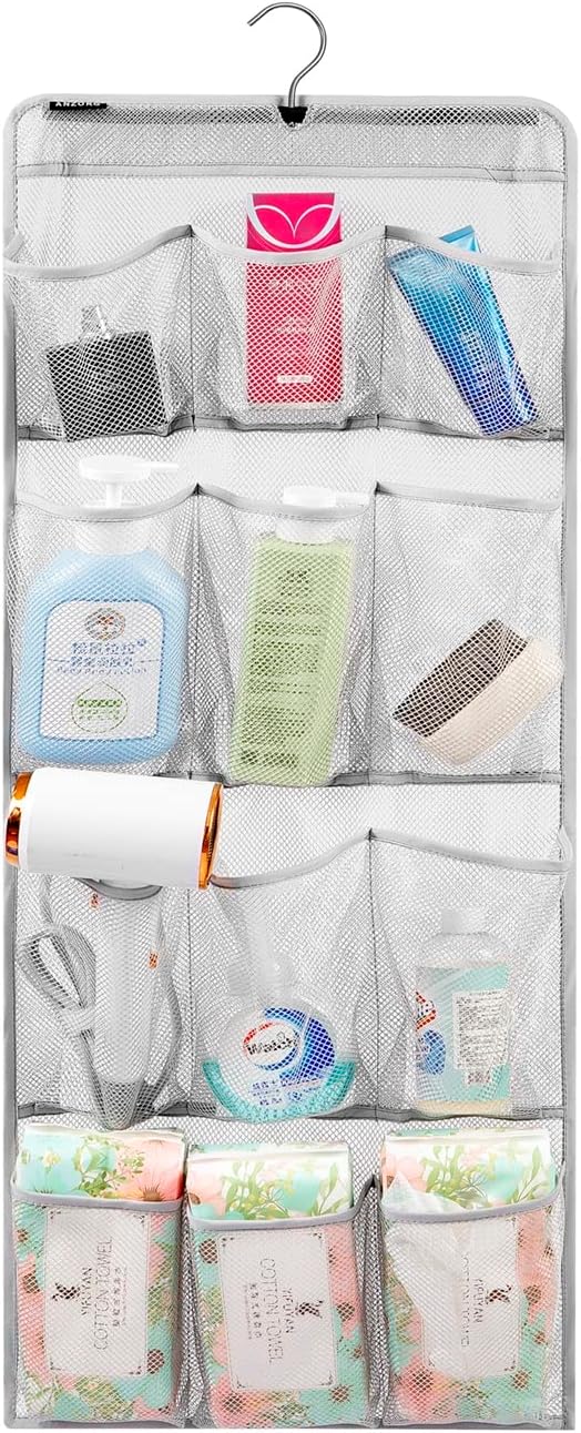 Mesh Shower Organizer Hanging Caddy Quick Dry Bathroom Storage for Toiletry Accessories with Rotating Hanger (12 Pockets)