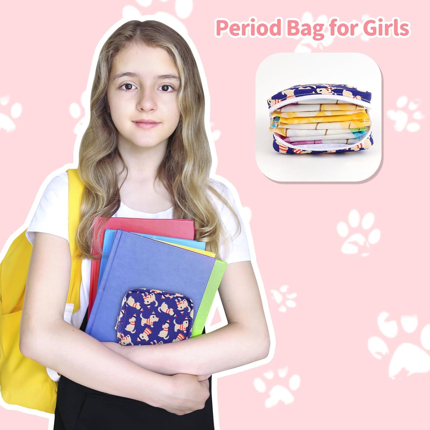 Period Bag Pouch, Canvas Sanitary Napkin Storage Bag for Girls Womens, Portable Sanitary Napkin Period Pad Pouch for Purse, Small Make Up Bags(N0902, Blue)