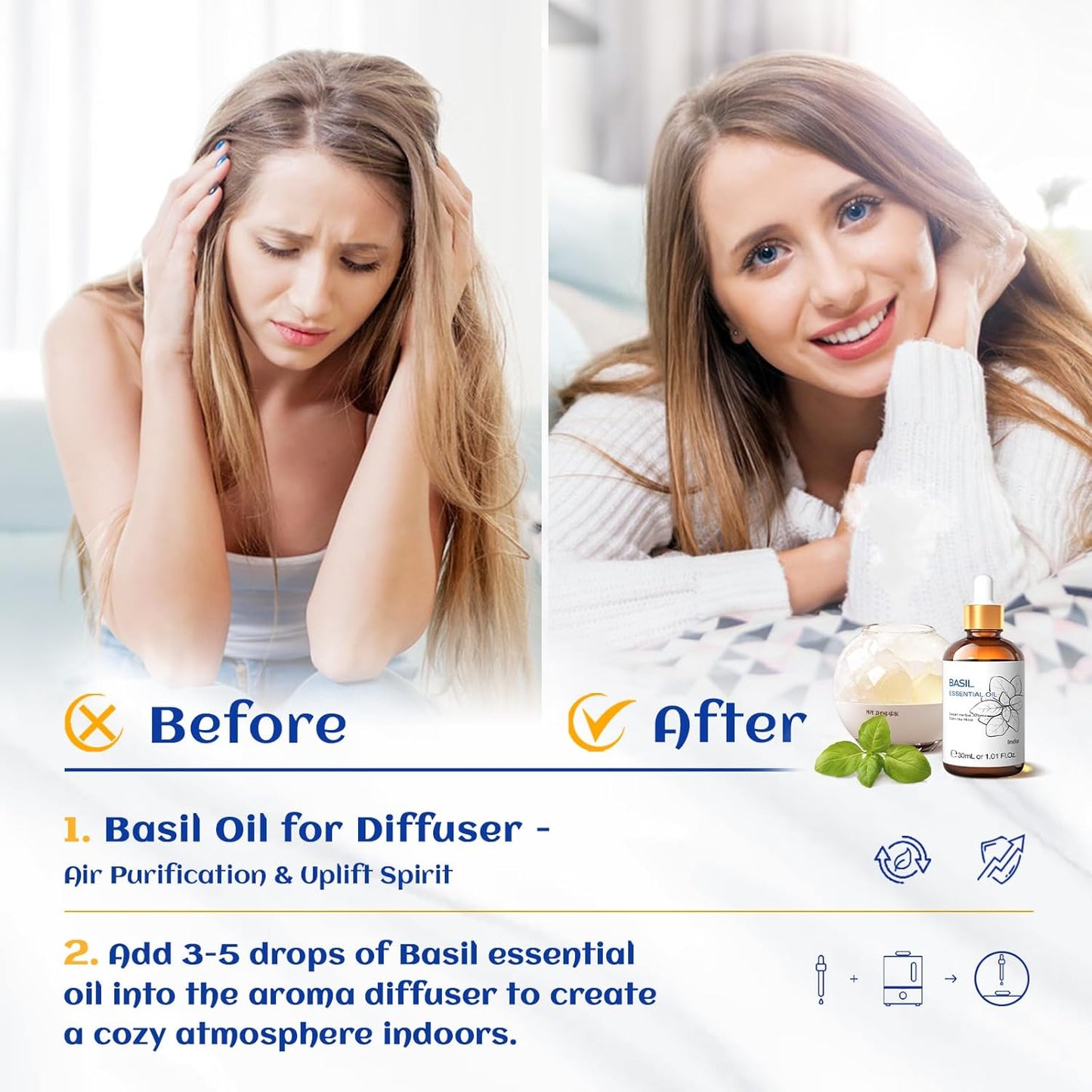 HIQILI 1 Fl Oz Basil Essential Oil, 100% Pure Undiluted for Skin, Diffuser - 30ml