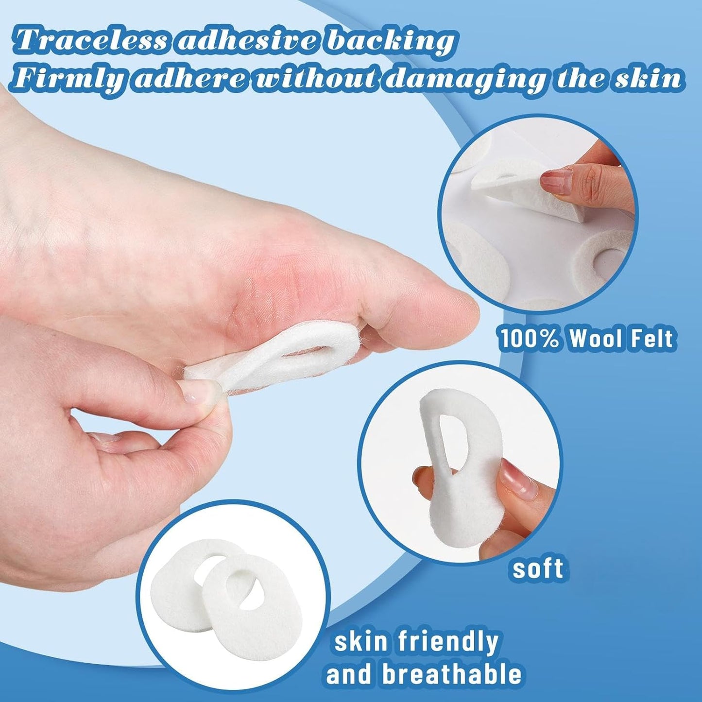 WILLBOND 30 Pcs Callus Pads Soft Felt Callus Oval Shape Corn Pads for Bottom of Foot Adhesive Foot Corn Cushion for Men and Women Feet Toes Heel Pain Relief (White)