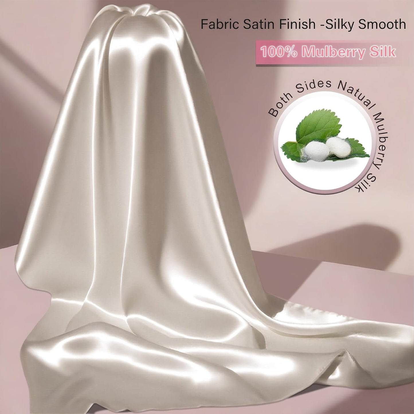 Mulberry Silk Pillow Cases with Zipper, Ultra Smooth Soft Breathable Cooling Pillow Cases for Hot Sleepers, Silk Satin Pillowcase for Hair and Skin, Gifts for Women (Beige, Standard Size, 1 Pack)