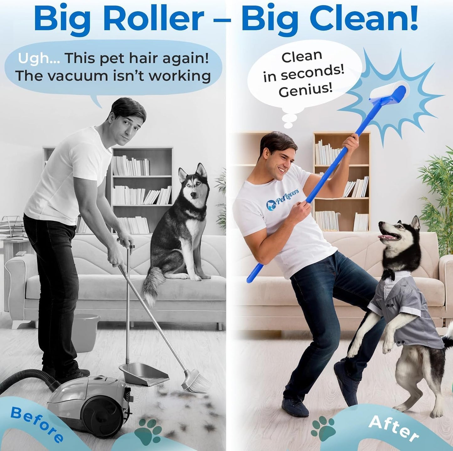 PetLovers Large Lint Roller with 3 Refills – 400 Total Sheets for Tackling Pet Hair, Extra Large Floor and Carpet Roller for Homes with Pets, Perfect for Floors, Furniture, and Loving Pet Owners