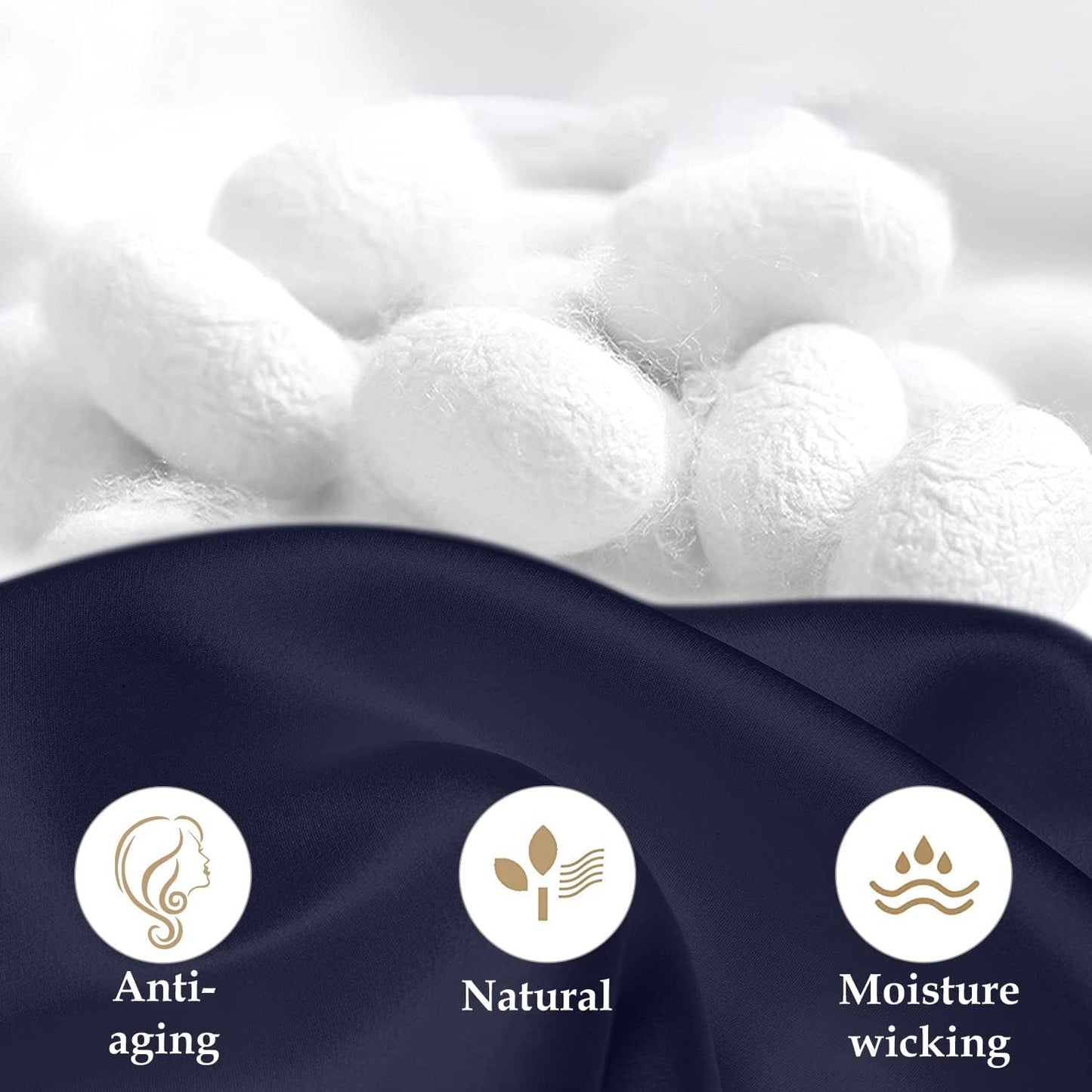 INSSL Silk Pillowcase for Women, Mulberry Silk Pillowcase for Hair and Skin and Stay Comfortable and Breathable During Sleep (Queen, Navy Blue)