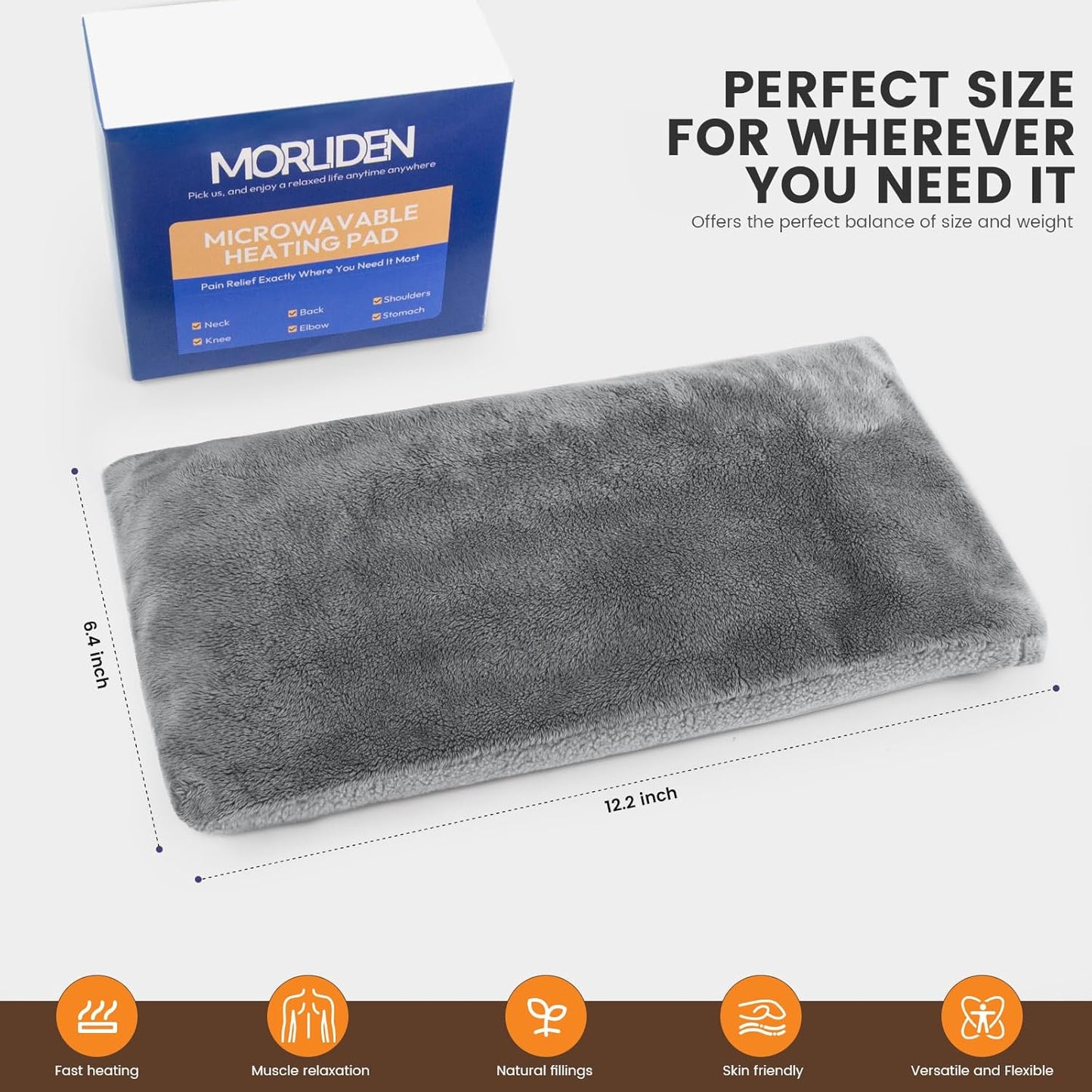 Microwave Heating Pad with Washable Cover, 6.5 X 12“ Microwavable Heating Pads for Neck and Shoulders and Back, Warm Compress for Knee, Muscles, Joints, Wrist, Abdomen (Gray)