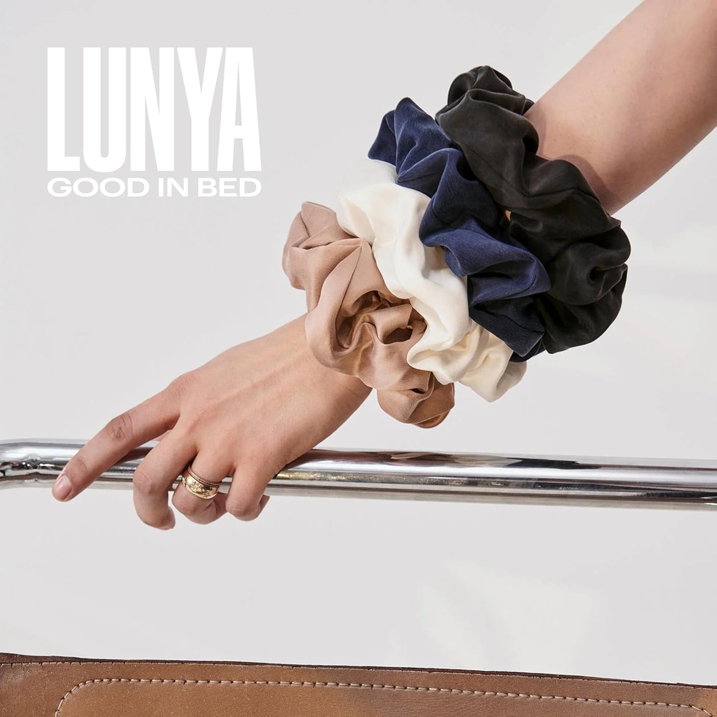 Lunya Washable Silk Scrunchies - Mulberry Silk Hair Ties - Gentle on Hair - Immersed Black - One Size Fits Most