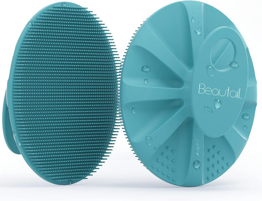 Silicone Body Scrubber Shower Bath Wash Brush Gentle Exfoliating Scrub Cleansing Loofah for Women Men Baby Sensitive Skin, Easy to Clean, Lather Nicely, More Hygienic, 1 Pack, Cyan