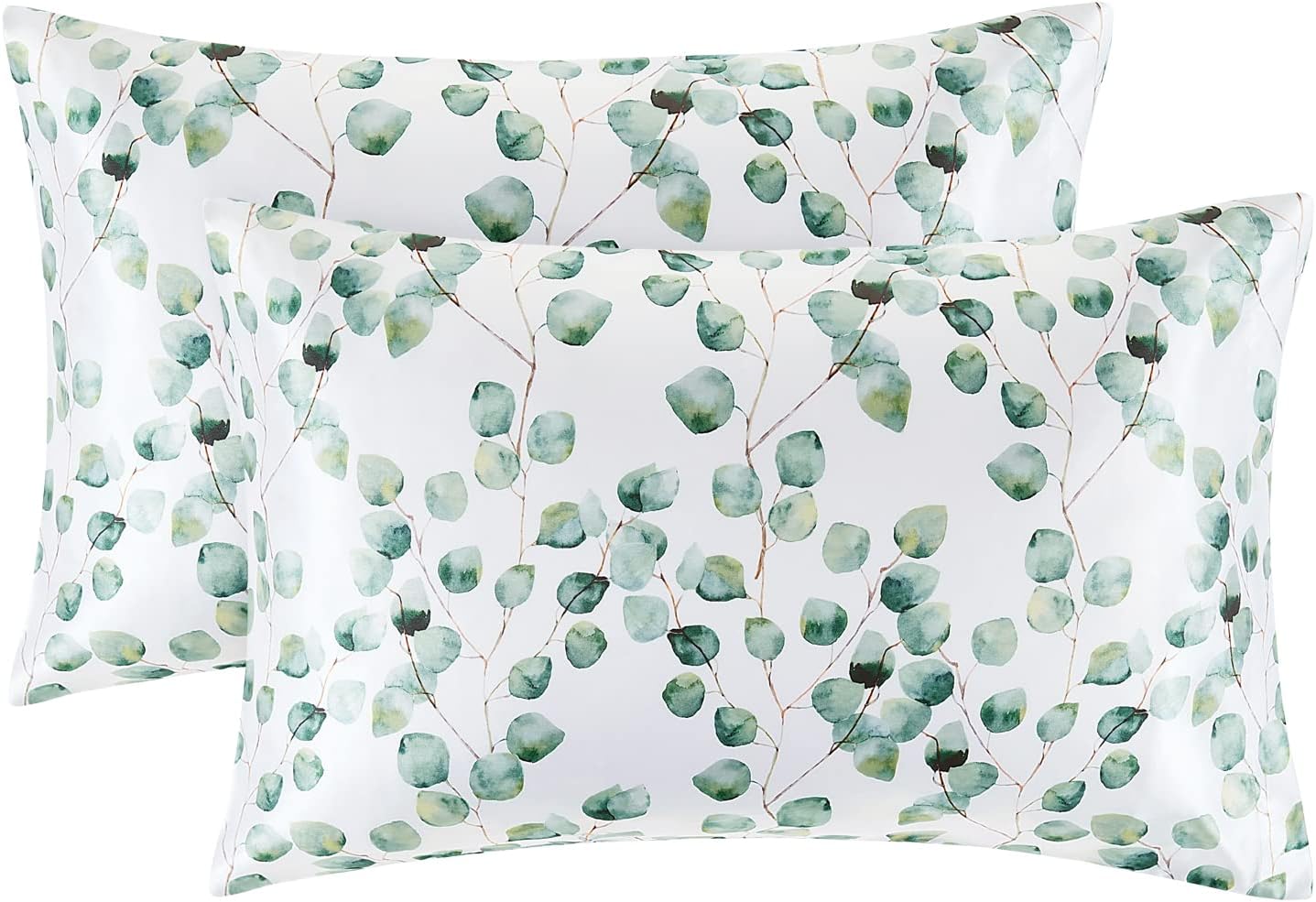 EXQ Home Satin Pillowcase for Hair and Skin,Cooling Printed Pillow Cases King Size Pillow Case Set of 2，Printed Satin Pillow Covers with Envelope Closure（Ink Leaf,20x40 inches）