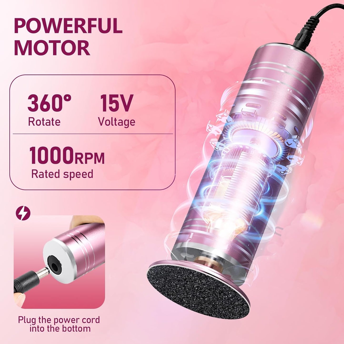 krofaue 1000RPM Electric Foot Callus Remover - Stepless Speed Control Foot Sander with 60pcs Replacement Sandpaper Disk, Electric Foot File Professional Pedicure Tool for Women Dead Cracked Hard Skin