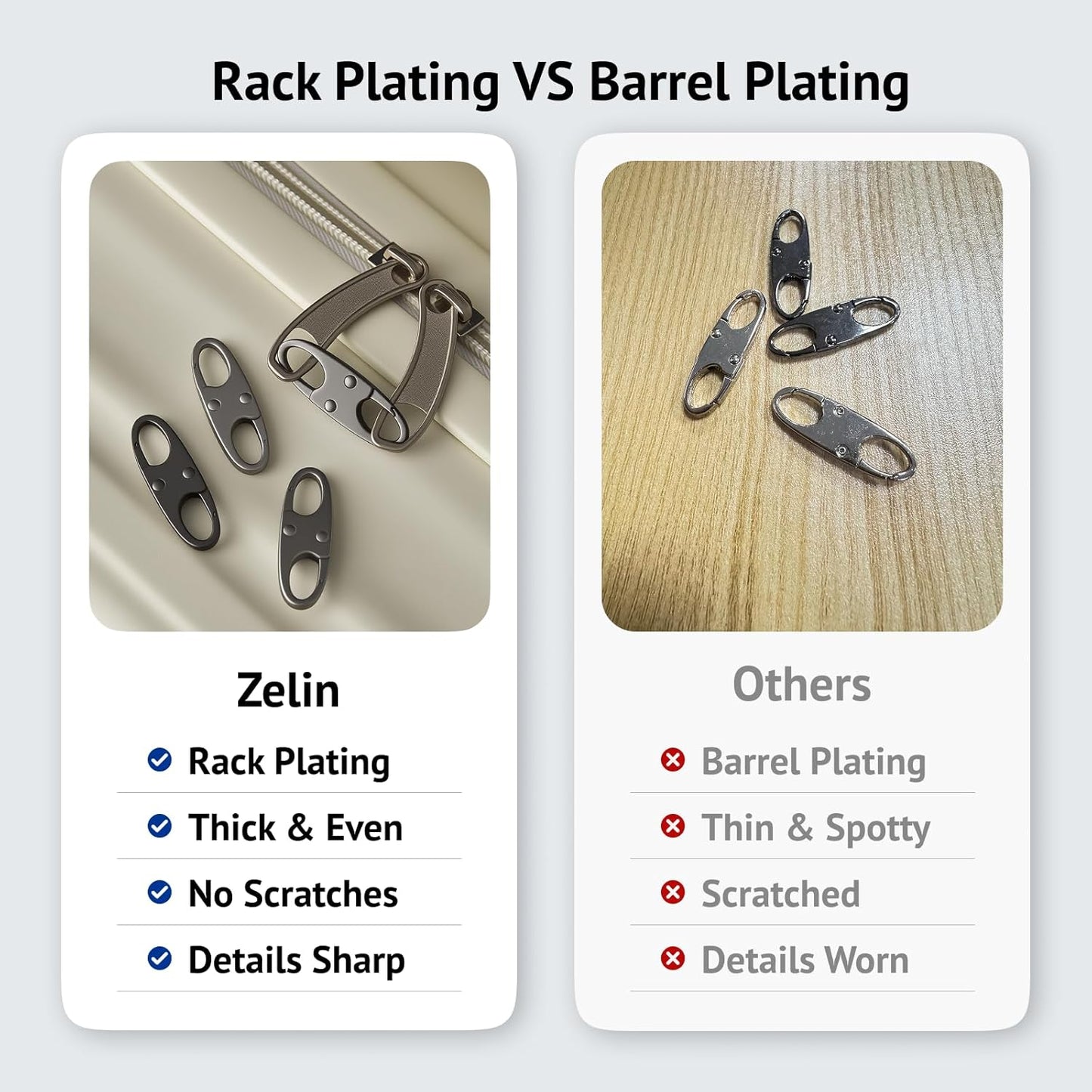 zelin Anti Theft Zipper Clips Double Opening Small Carabiner Clips, 4Pcs Elegant Zinc Alloy Zipper Pull Replacement for Travel, Commuting and Camping (Space Grey)