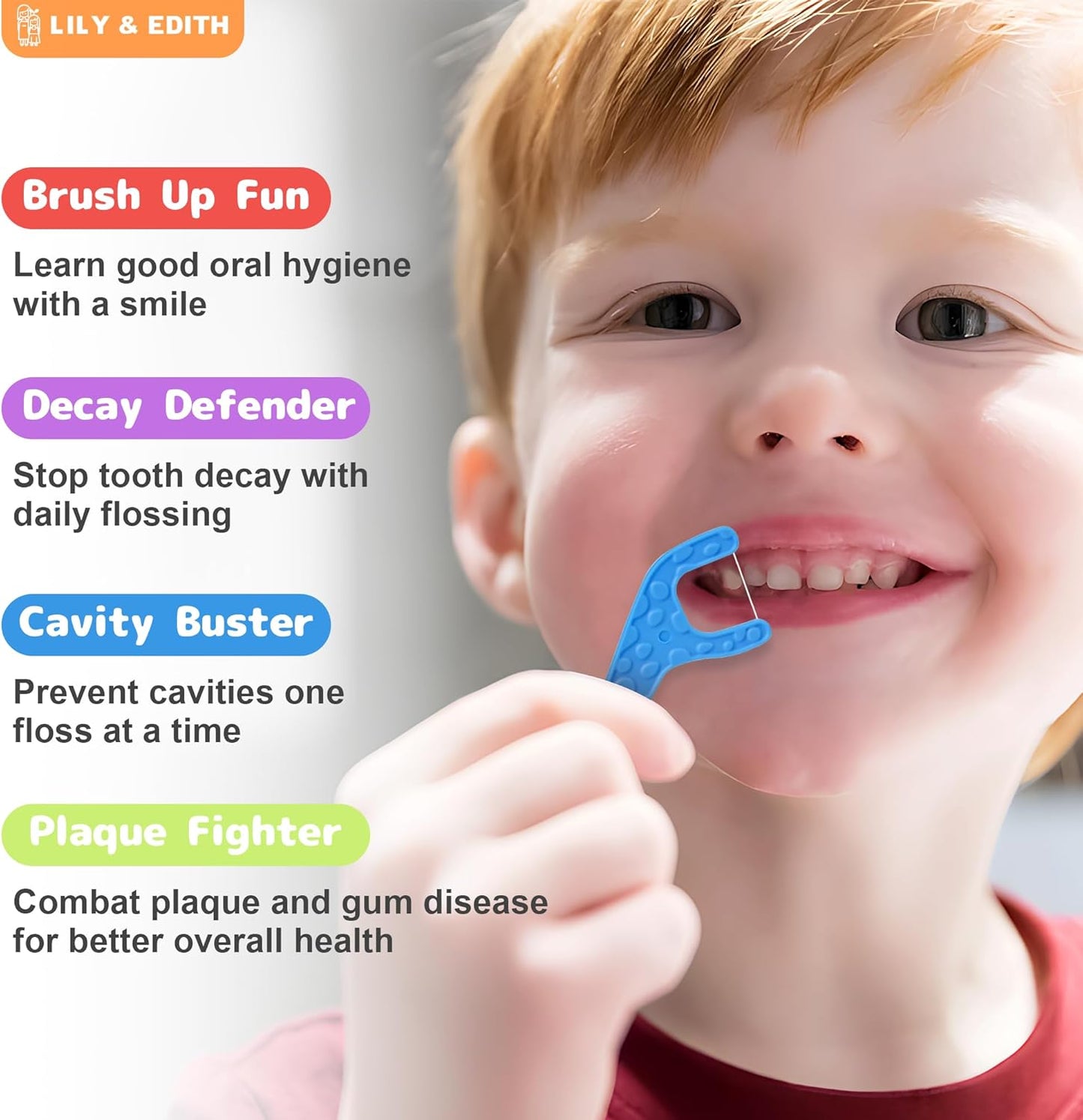 LILY & EDITH Kids Plant Based Dental Floss Picks 200 Counts, Fluoride Free, Corn Starch Material, Chemical Free, Fun Animal Flossing Sticks, Ultra Sturdy Thread, Zero Waste Package (Chocolate)