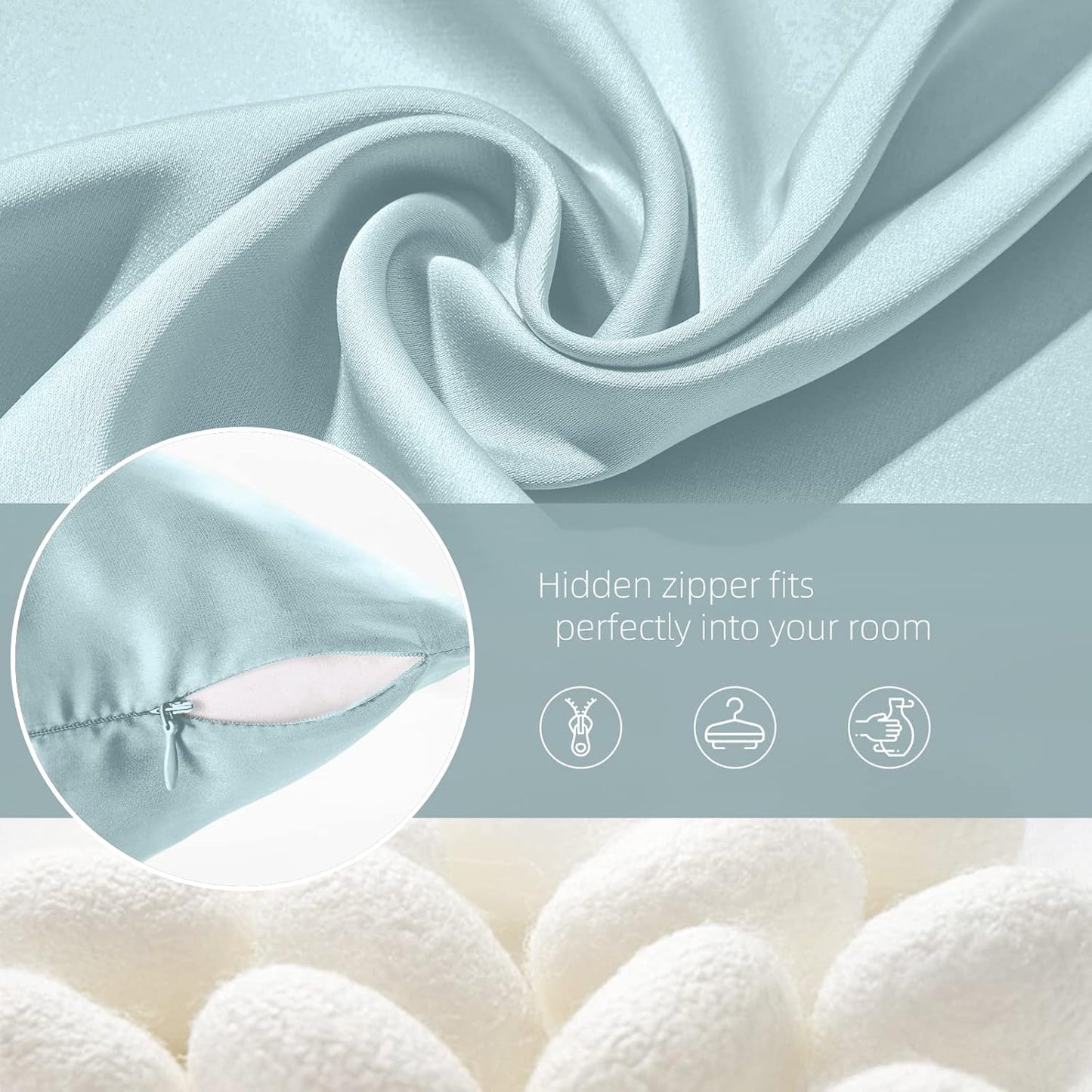 Silk Pillowcase for Hair and Skin - Mulberry Silk, Soft Breathable Smooth Both Sided With Zipper, Beauty Sleep Pillow Case for Gift (King, Haze Blue)