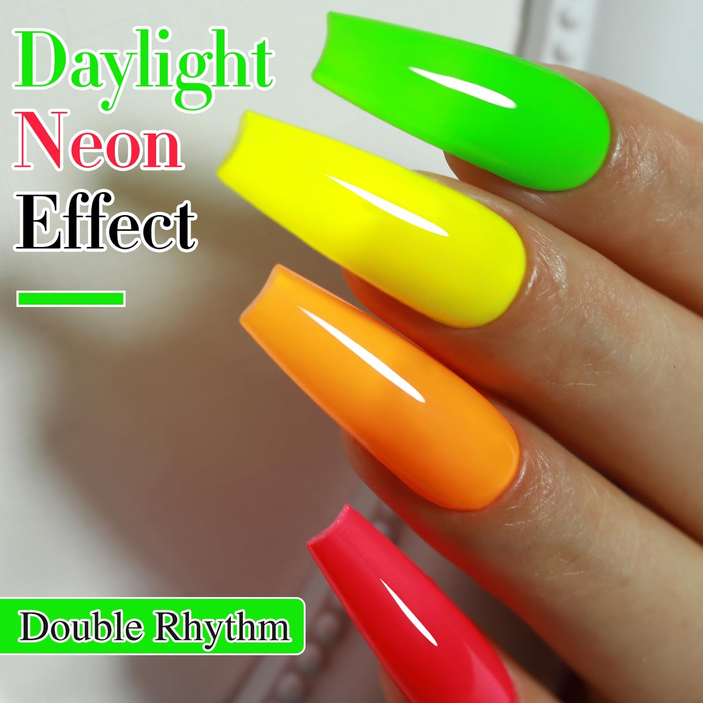 Double Rhythm Gel Nail Polish Set of 6 Colors Baby Light Pastel Milky Nail Polish Starter Kit Art DIY Salon Home (Neon Yellow Green Orange Blue Purple Pink,Kit 34)