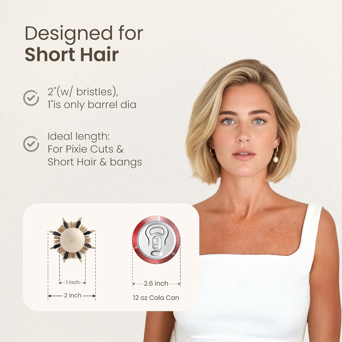 AIMIKE Round Hair Brush, 1 inch Barrel with Boar Bristles, Nano Thermal Ceramic & Ionic Tech, for Blow Drying, Styling, Curling and Shine + 4 Clips (Gold, Unisex, Fine Hair, Short Hair, Anti-Frizz)