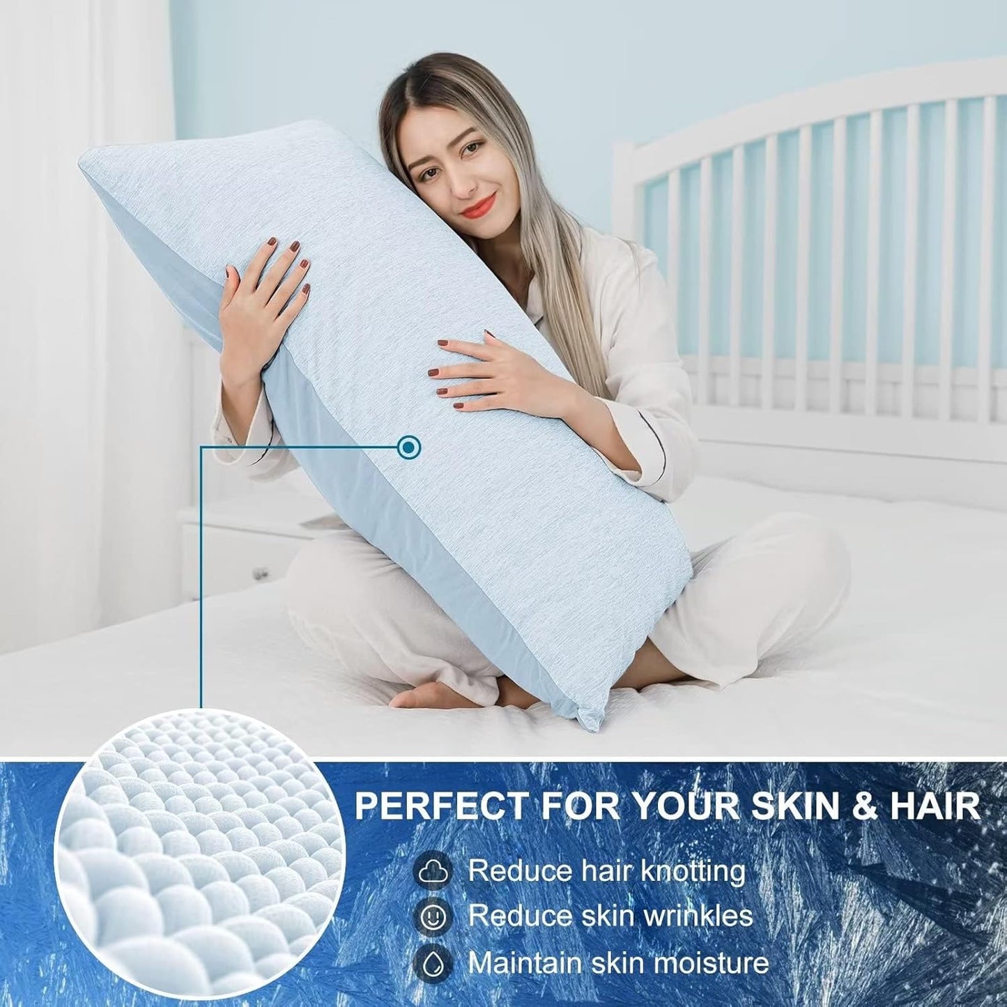 HOMFINE Cooling Pillowcases King Size - Double Side Q-Max 0.439 Cooling Fiber for Pillow Protector, Breathable Cold Pillow Cover for Hot Sleeper Night Sweat, Zipper, 2 Pack (20"x36", Light Blue)