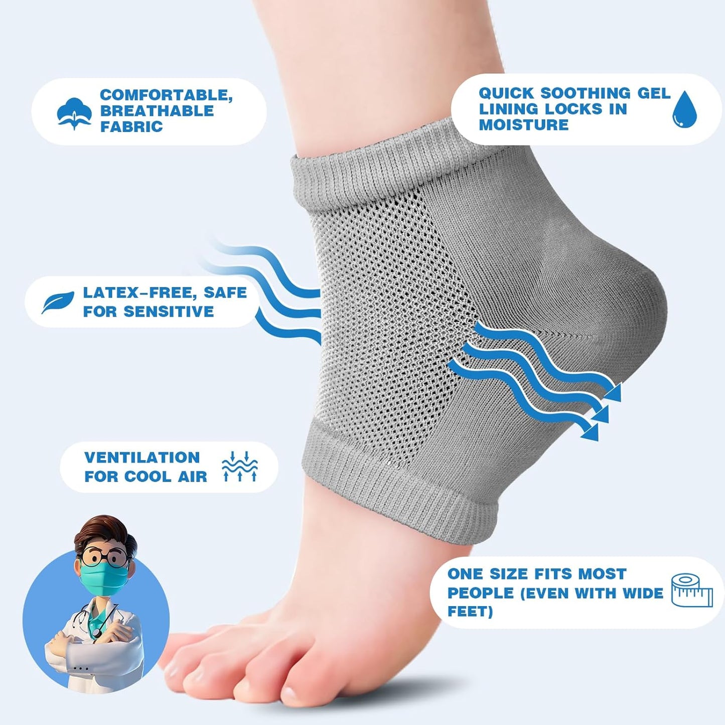 6 Pairs Moisturizing Heel Socks for Cracked Heel Treatment, Foot Care Toeless Socks to Soften and Hydrate Dry Cracked Feet Heels, Cracked Heel Repair Socks, Gel Socks for Dry Cracked Feet