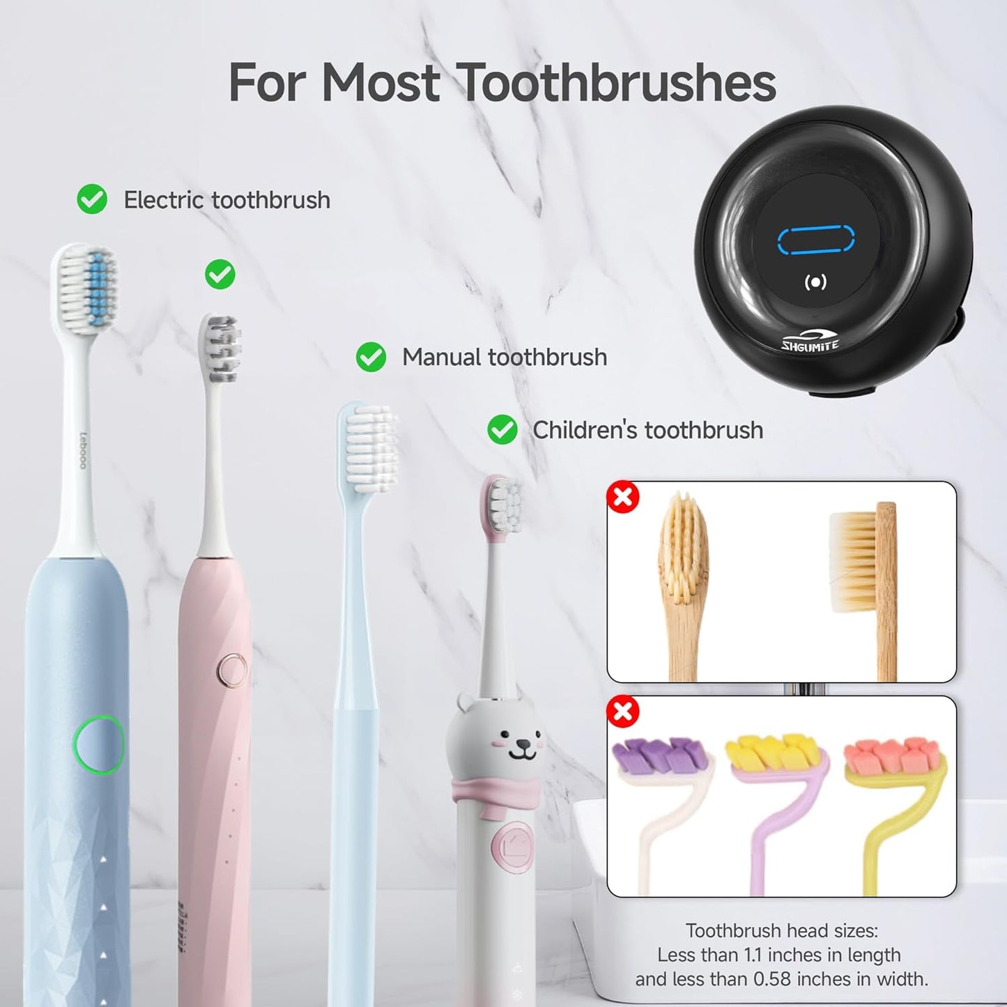 Toothbrush Sanitizer Holder - Smart Toothbrush Holder with Cleaning & Drying, Touch Switc, Rechargeable Toothbrush Wall Holders for Bathrooms (Black)