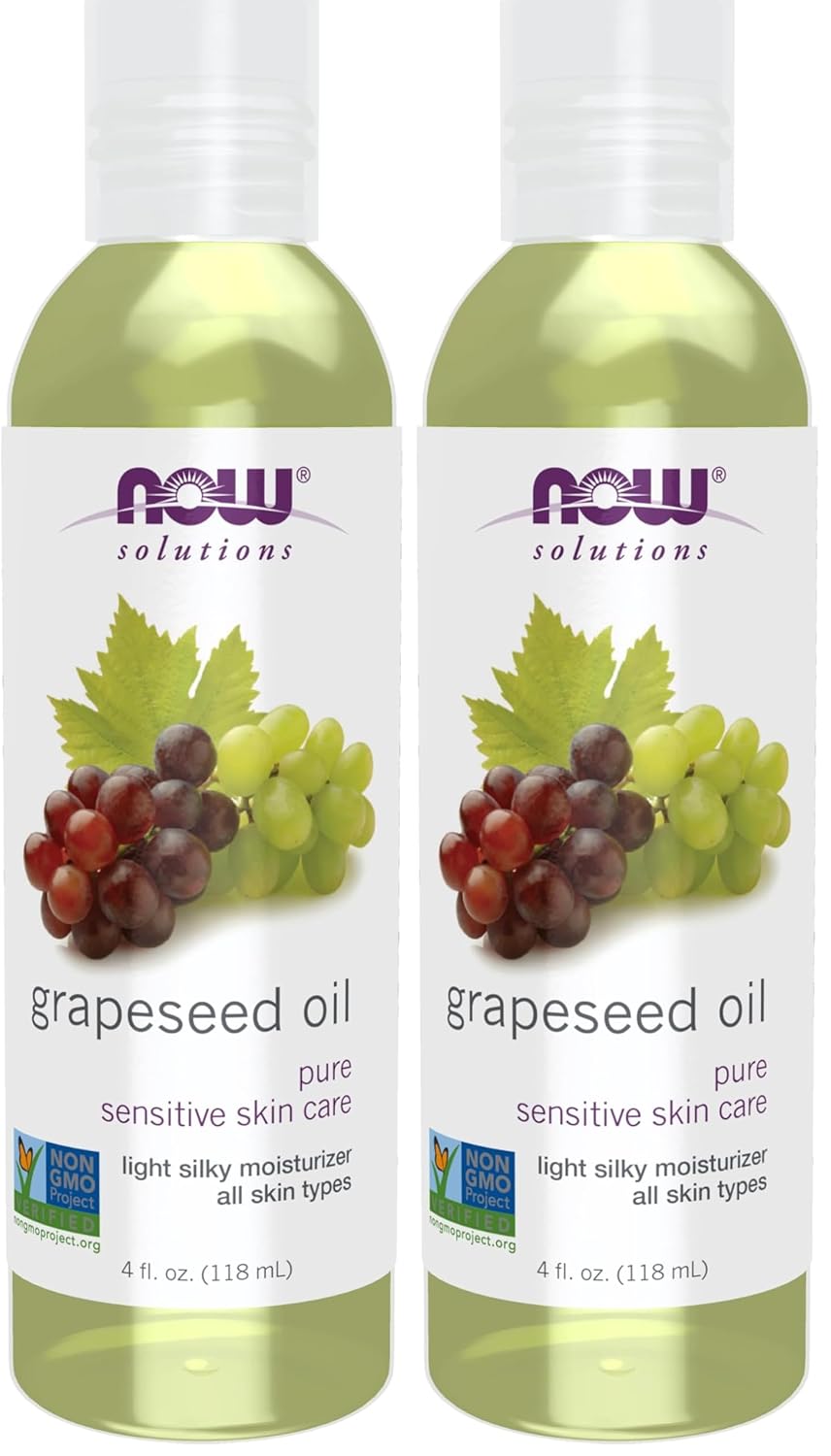 NOW Solutions, Grapeseed Oil, Skin Care for Sensitive Skin, Light Silky Moisturizer for All Skin Types, 4-Ounce (Pack of 2)