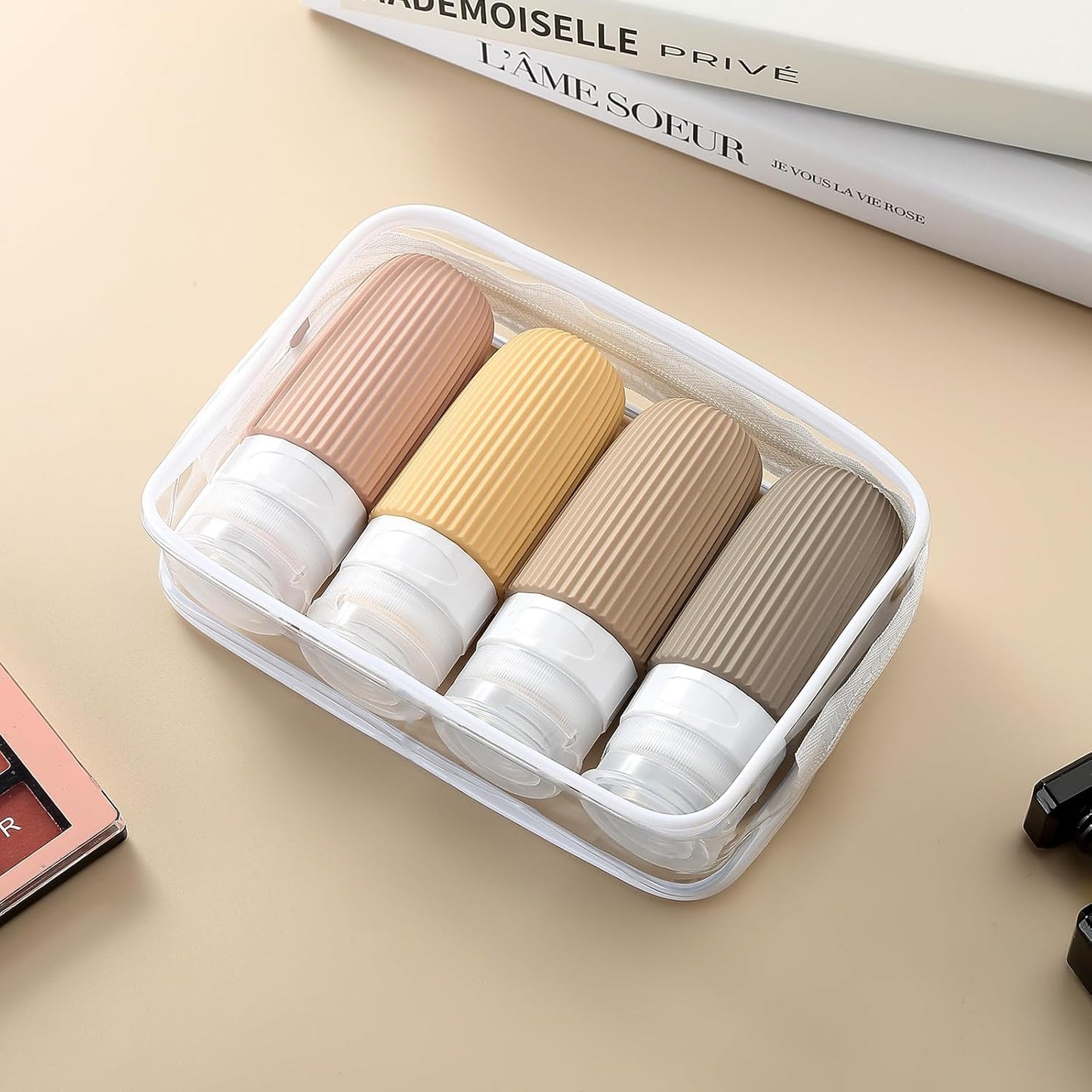 Travel Bottles for Toiletries, Tsa Approved 2oz Travel Bottles, BPA Free Leak Proof Travel Size Toiletry Containers, Refillable Travel Accessories with Toiletry Bag for Shampoo Liquid (4 Pack)