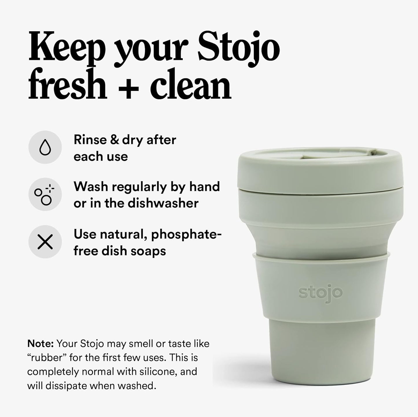 STOJO Collapsible Travel Cup - Reusable To-Go Pocket Size Silicone Bottle for Hot and Cold Drinks - Perfect for Camping - Microwave & Dishwasher Safe (Sage, 12 Ounce (Pack of 1) - No Straw)