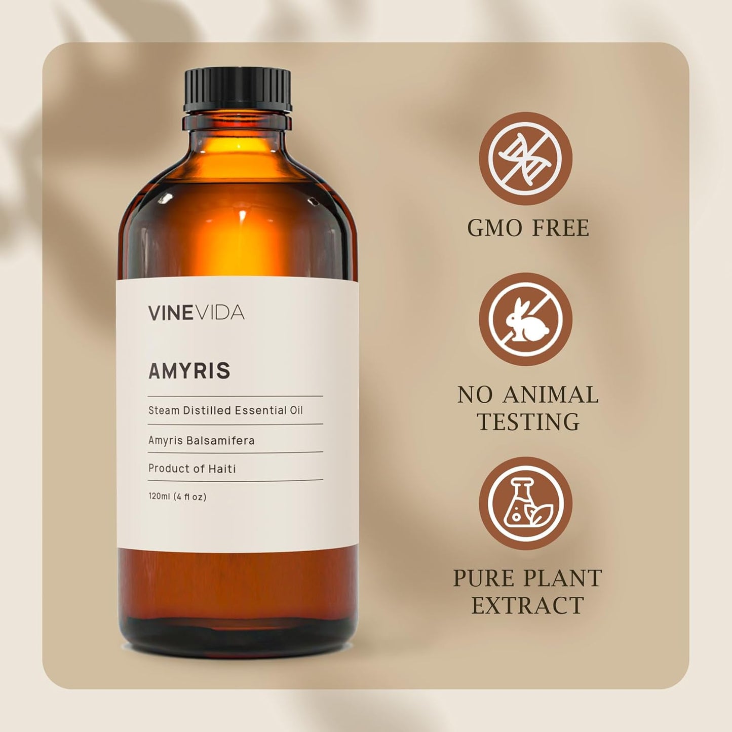 VINEVIDA Amyris Essential Oil 4 oz - Undiluted, DIY Candle Scents for Candlemaking - Bulk, Safe for Skin