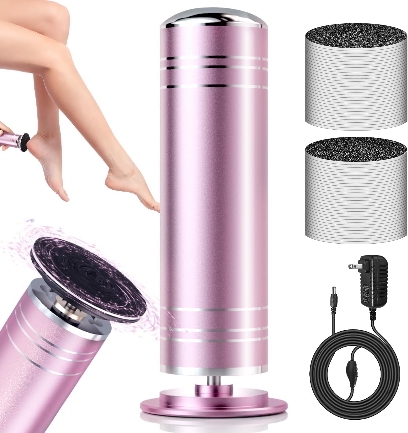 krofaue 1000RPM Electric Foot Callus Remover - Stepless Speed Control Foot Sander with 60pcs Replacement Sandpaper Disk, Electric Foot File Professional Pedicure Tool for Women Dead Cracked Hard Skin