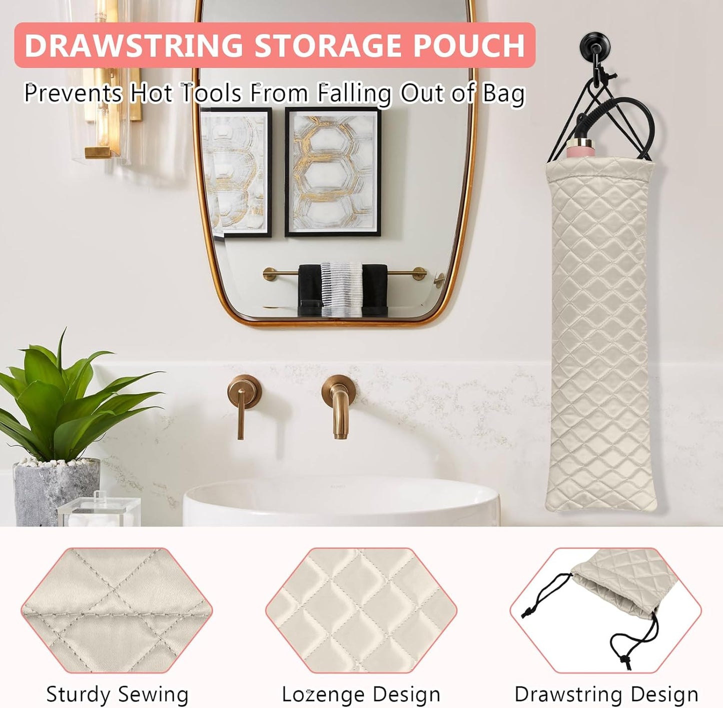 AMIJEAL Heat Resistant Hair Tools Organizer Bag Portable Travel Drawstring Storage Cover Pouch for Hair Straightening Irons, Curling Irons, Flat Irons and Hot Styling Tools(16" x 4.3")