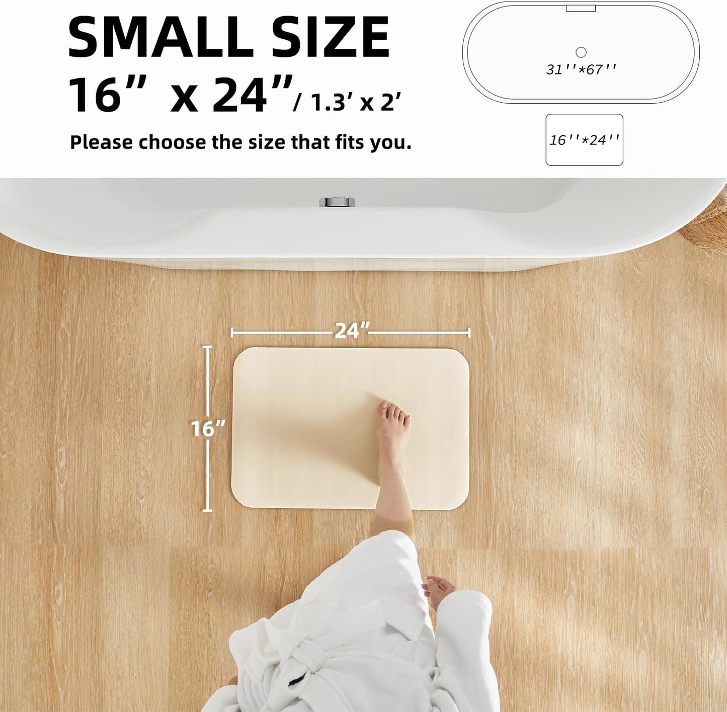 Bathroom Mat Quick Dry, Bathroom Rugs Non Slip Washable Thin Absorbent Bath Mat Fits Under Door Bathroom Floor Mat Perfect for Bath, Shower, or Sink 16"x24" Beige