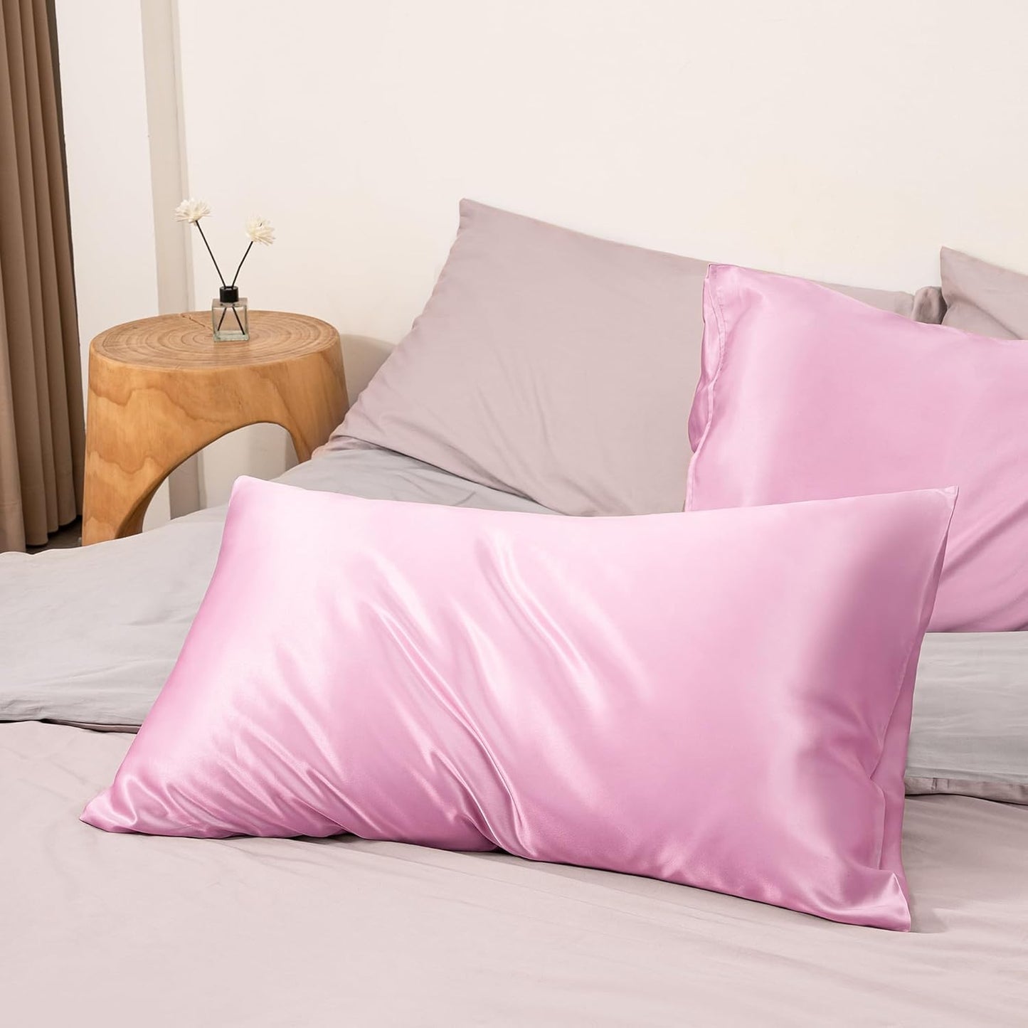 EXQ Home Pillowcase Pink Pack 2 Standard Size 20x26inches Soft Pillow Cases Set of 2 Satin Pillow Case with Envelope Closure