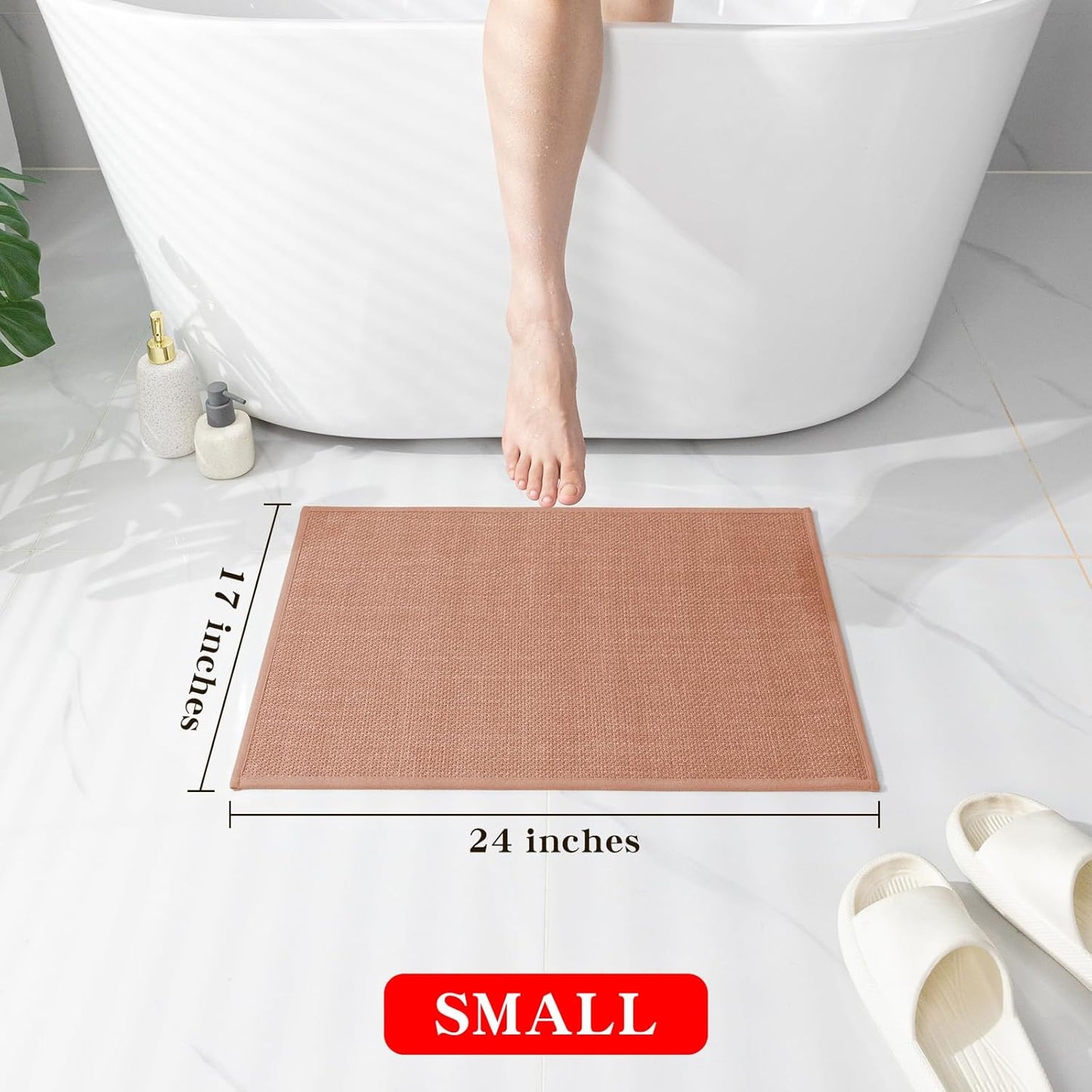 chakme Bathroom Rugs Mat 24x17, Ultra Thin Non Slip Bath Mat Small Quick Dry Absorbent Bath Mat for Bathroom Floor, (Dark Pink, 24"x17")