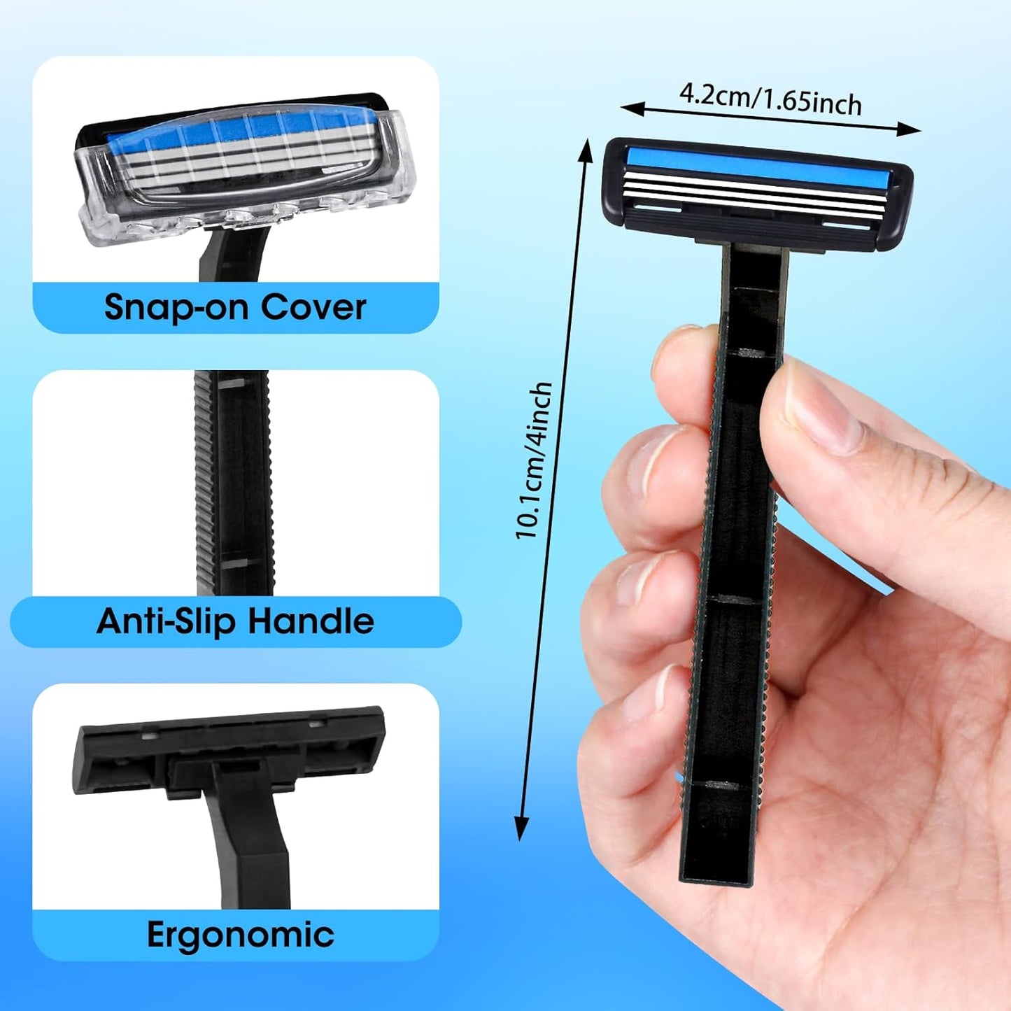CXYARY 150 Pcs 3 Blade Disposable Razors With Clear Safety Cap, Shaving Razors Bulk for Men &Women, Stainless Steel Blade, Multipurpose Portable Shave Razor for Bathing Hotel Travel, Black