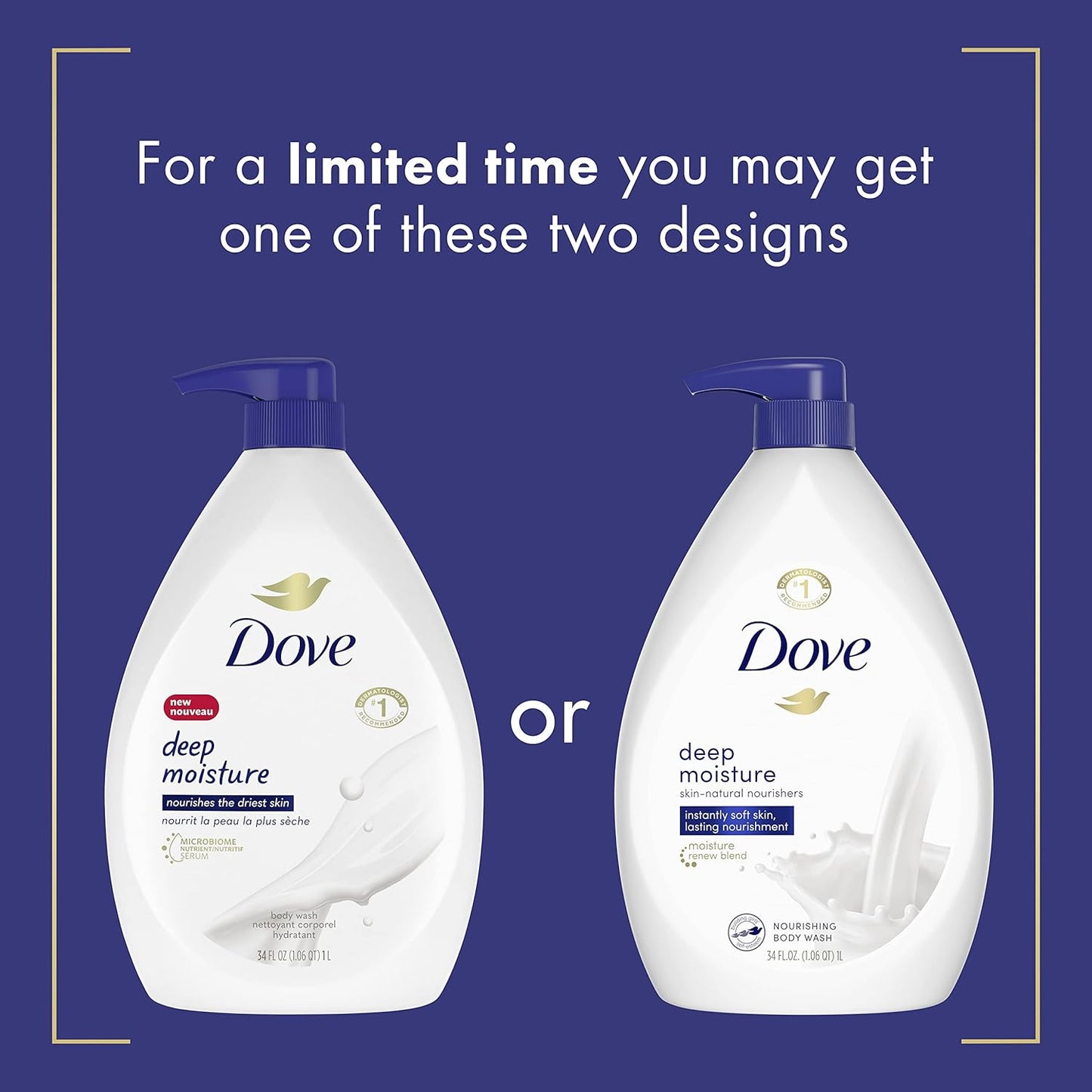 Dove Body Wash with Pump with Skin Natural Nourishers for Instantly Soft Skin and Lasting Nourishment Deep Moisture Cleanser That Effectively Washes Away Bacteria While Nourishing Your Skin 34 oz 3 Count