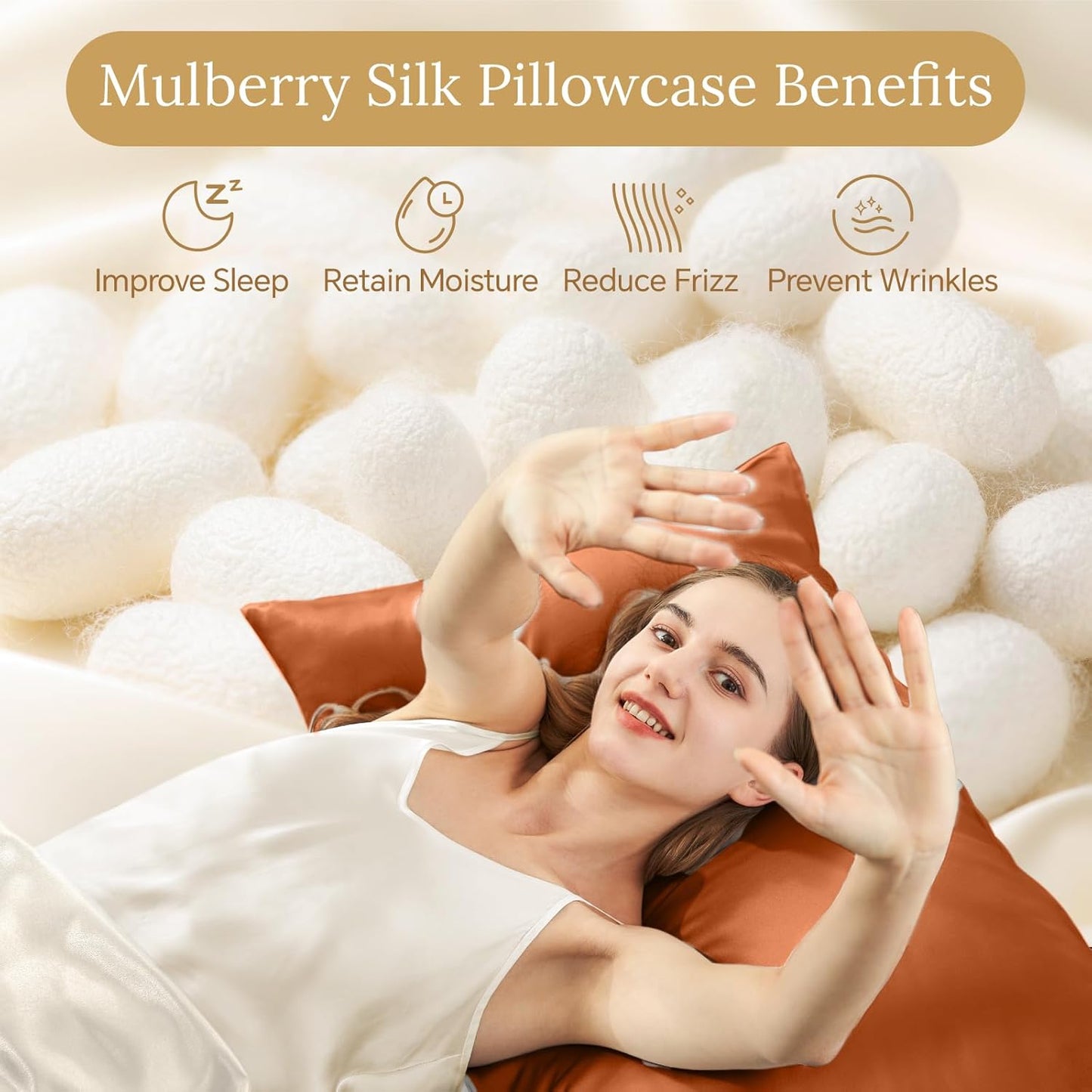 INFIIXSO Mulberry Silk Pillow Cases King Size Set of 2, Silk Pillowcase with Hidden Zipper 20"x36", Extraordinary Smooth and Soft Pillow Case for Hair and Skin(Brunt Orange, 2 Pack)