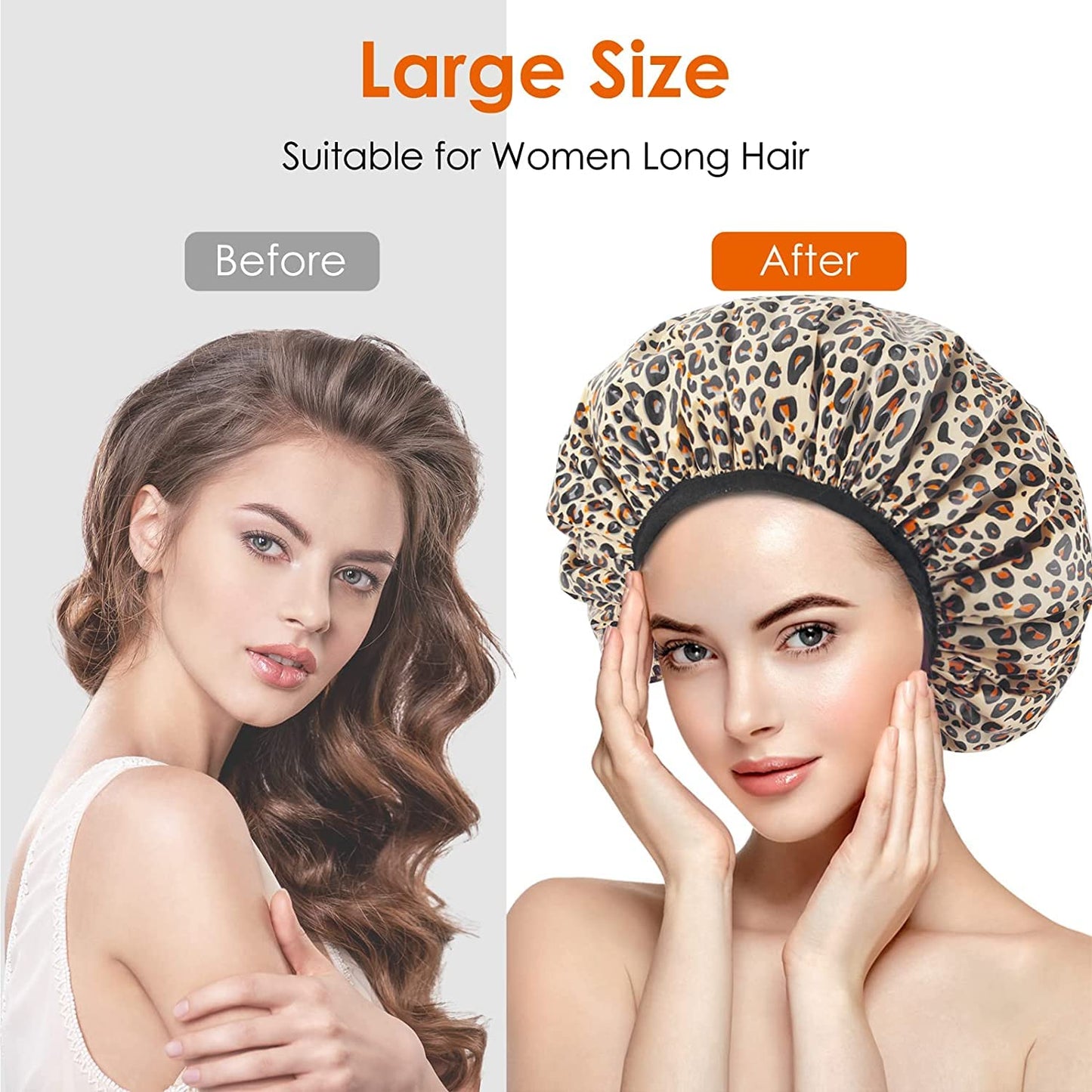 Auban Shower Cap, Shower Cap for Women Terry Cloth Lined EVA Exterior Reusable Double Layer Waterproof, Large Bath Hair Cap, Hotel Travel Essentials Accessories Cleaning Supplies (Leopard)