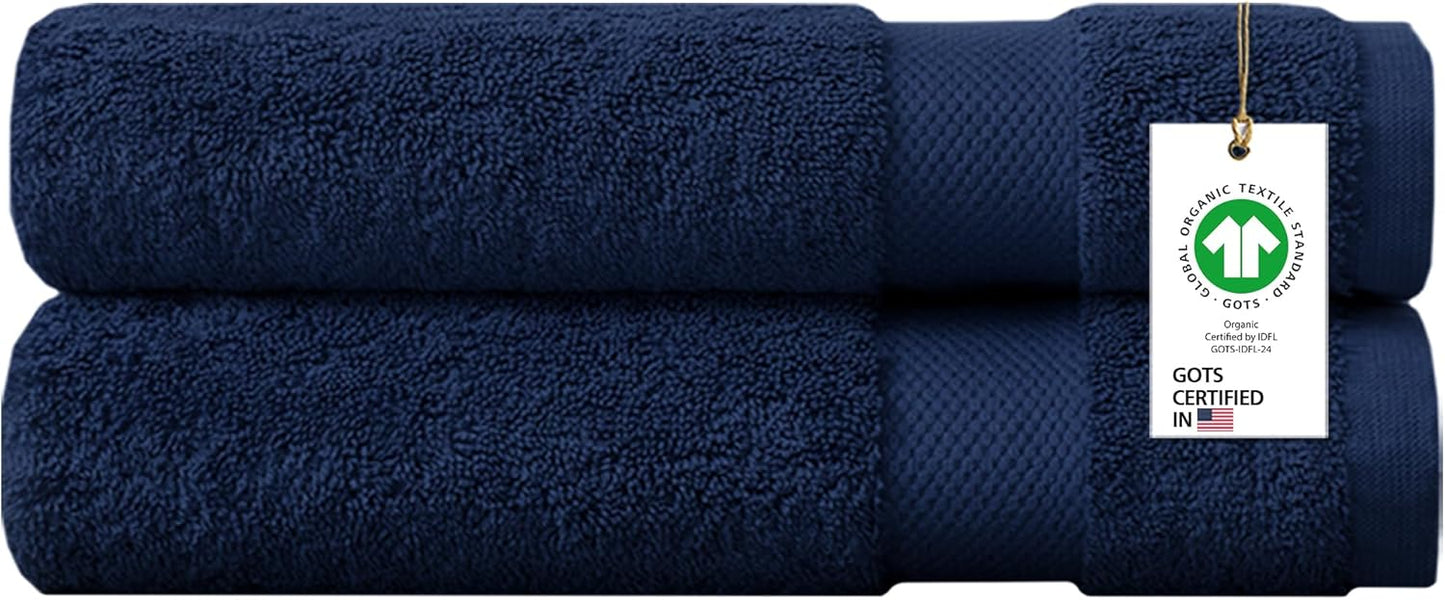 Delara 100% Organic Cotton Towels 650 GSM Plush Feather Touch Quick Dry Bath Sheet, Pack of 2 GOTS Certified, Oeko-Tex Green Certified, Organic Cotton Bath Sheet