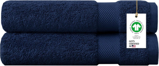 Delara 100% Organic Cotton Towels 650 GSM Plush Feather Touch Quick Dry Bath Sheet, Pack of 2 GOTS Certified, Oeko-Tex Green Certified, Organic Cotton Bath Sheet