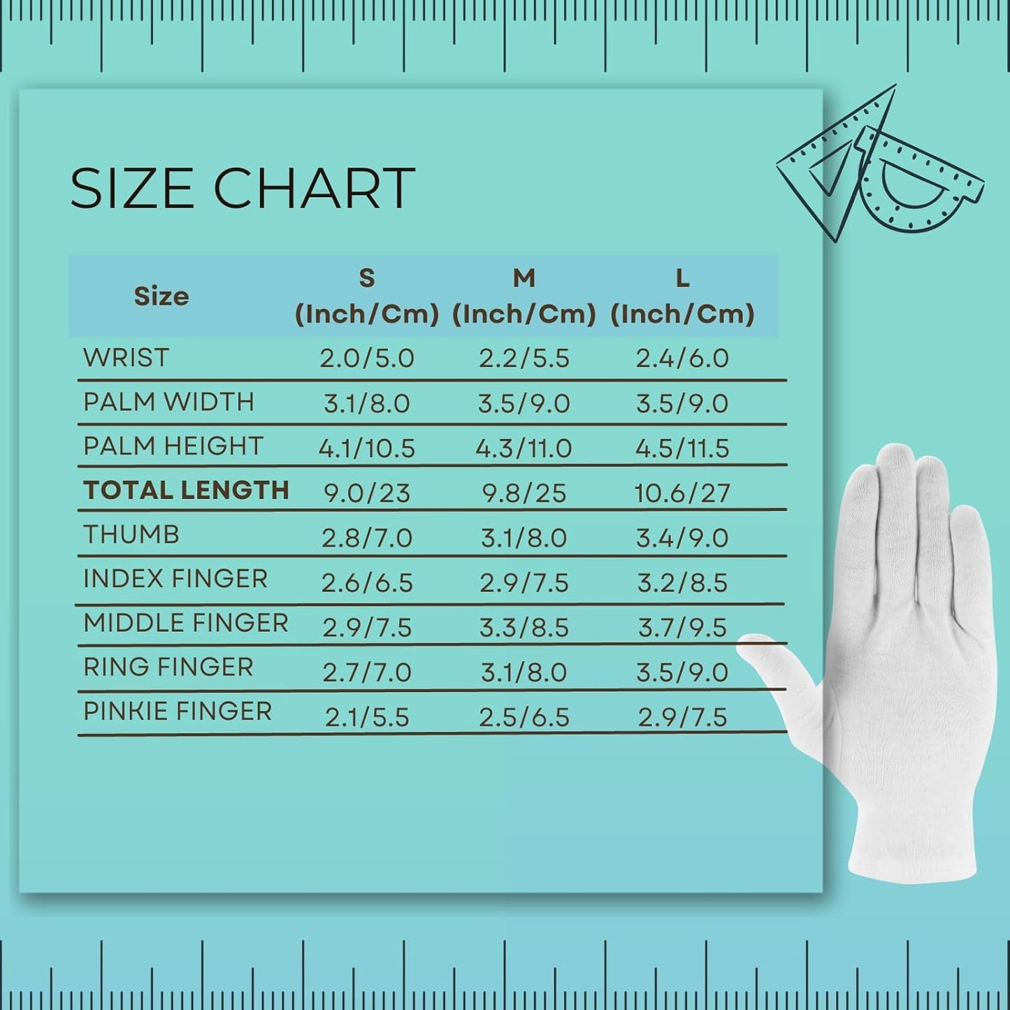 Cotton Gloves - 3 Pairs White Moisturizing Night Gloves, 100% Cotton, Size S