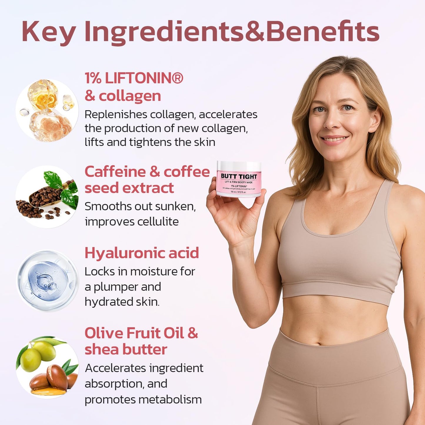 Butt Firming and Lifting Cream Cellulite Cream, Firming Lotion for Cellulite and Stretch Marks Reduce Sagging Skin Lift & Firm Body Mask for Booty, Legs & Belly Skin Care - 110ml