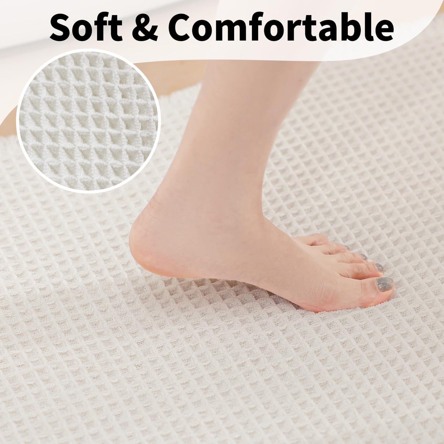 White Bathroom Rugs, Waffle Bath Mat Non Slip Washable, Super Absorbent & Quick Dry, Boho Bath Mat Farmhouse Bathroom Decor, 20'' x 48'', White