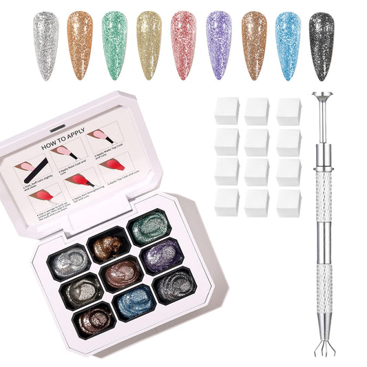 Ombre Gel Nail Polish Set,9 Colors Metallic Shine Gradient Painting Patting Gel Polish for Nail Art DIY Gradient Painting for Salon or Home Use