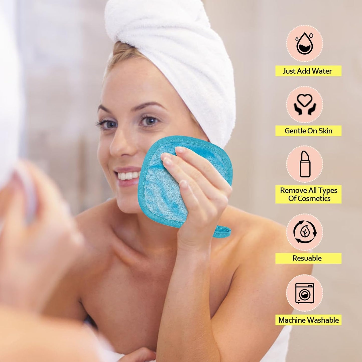 HOMEXCEL Makeup Remover Cloth 12 Count (Pack of 1), Reusable Makeup Remover Pads, Washable Ultra Soft Facial Cleansing Cloths For All Skin Types, 5 X 5 In, Blue