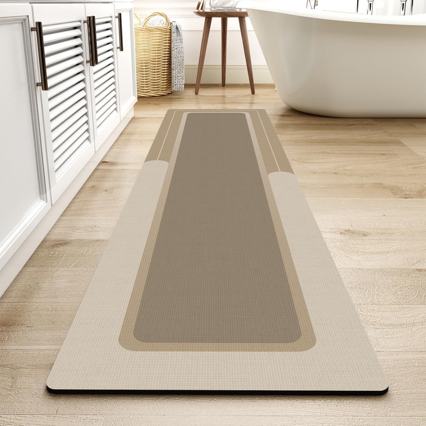 MontVoo-Bath Mat Rug Long Non Slip Super Absorbent Bathroom Runner Stain Resistant Quick Dry Thin Bathroom Mat Fit Under Door-17"x70",Beige