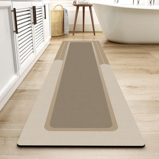 MontVoo-Bath Mat Rug Long Non Slip Super Absorbent Bathroom Runner Stain Resistant Quick Dry Thin Bathroom Mat Fit Under Door-17"x70",Beige
