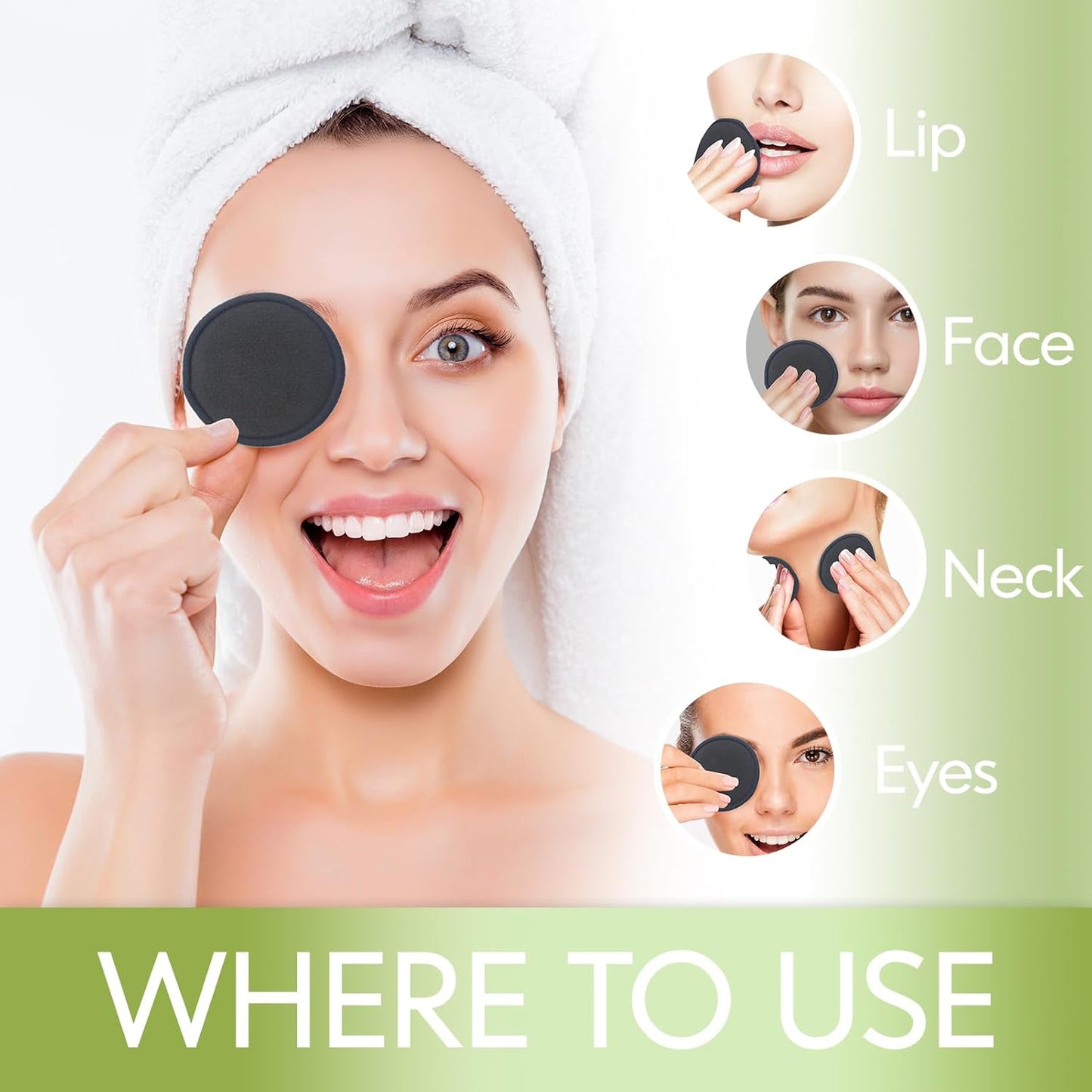 Reusable Makeup Removal Pads - 20 Pack with Laundry Bag - Soft Black Reusable Cotton Makeup Remover Pads for Face - Washable Bamboo Cotton Rounds