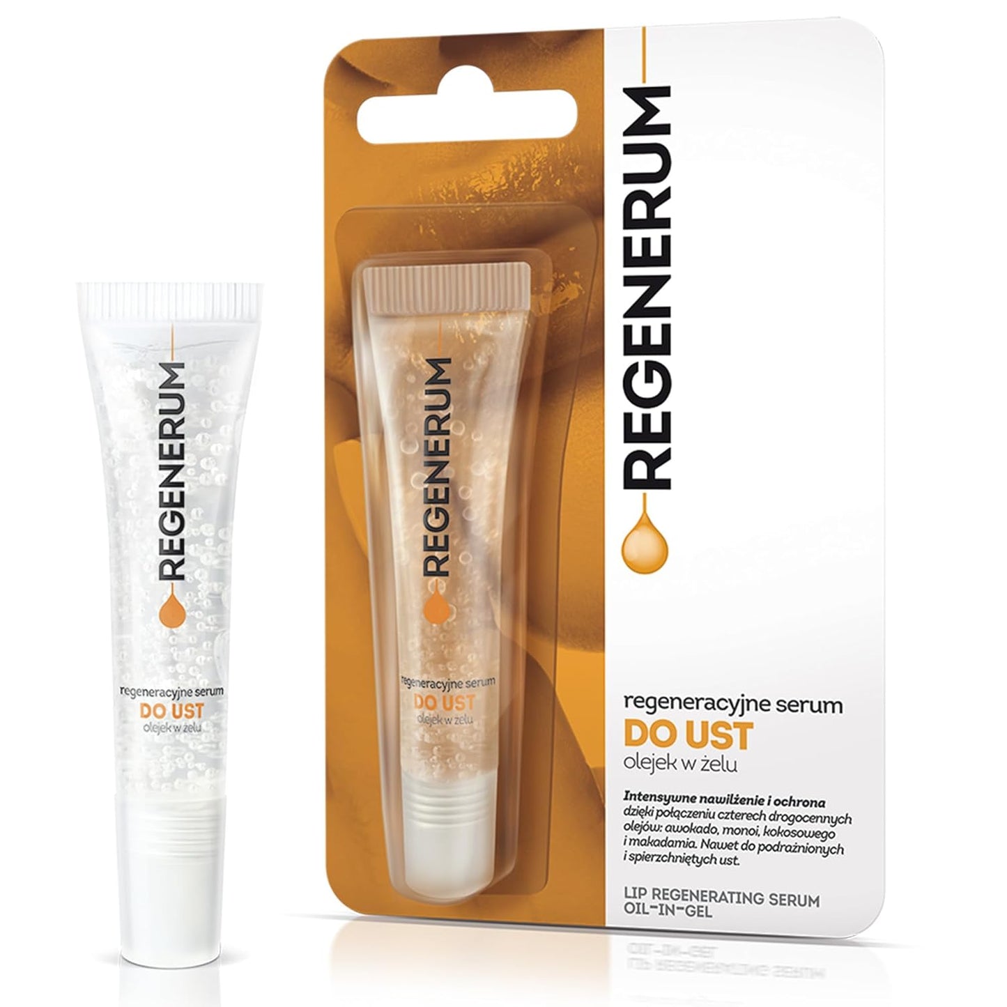 Regenerative Lip Serum Gel Oil - Intensive Hydration and Nourishment for Dry, Chapped Skin, 4 Precious Oils Blend - 8ml