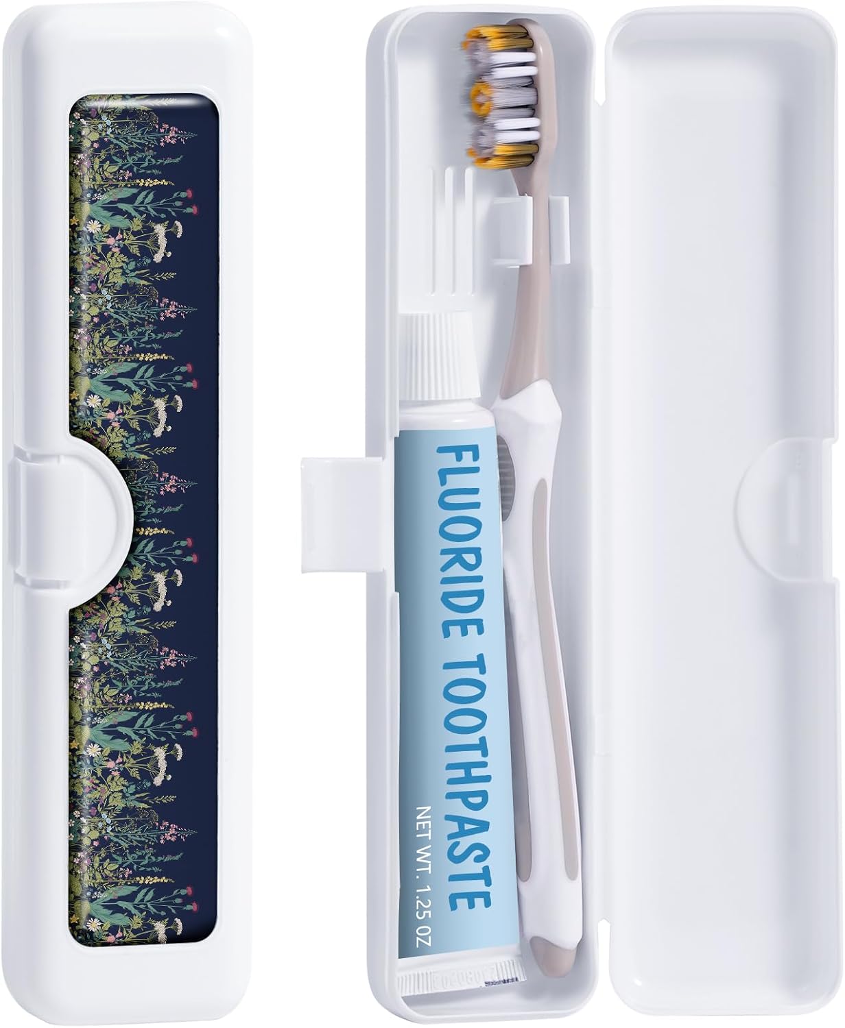 Toothbrush Travel Case - Colorful Pattern, Holder and Covers for Toothbrushes, Includes Tongue Scraper Case