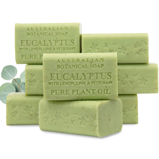 Australian Botanical Soap, 6.6 OZ, Eucalyptus, Lemon, Lime, and Petitgrain, Triple Milled Bars made with a Natural Soap Base and Enriched with Organic Shea Butter, Pack of 8